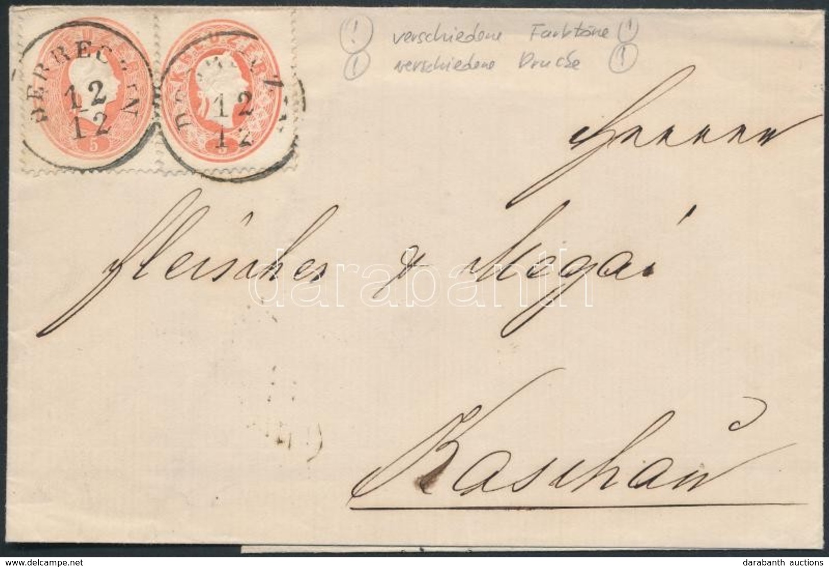 1861 2 X 5kr Levélen / On Domestic Cover 'DEBRECZIN' - 'KASCHAU' - Sonstige & Ohne Zuordnung