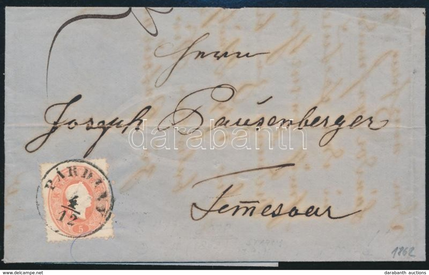 1862 5kr Levélen / On Cover 'PÁRDÁNY' - Temesvár - Sonstige & Ohne Zuordnung