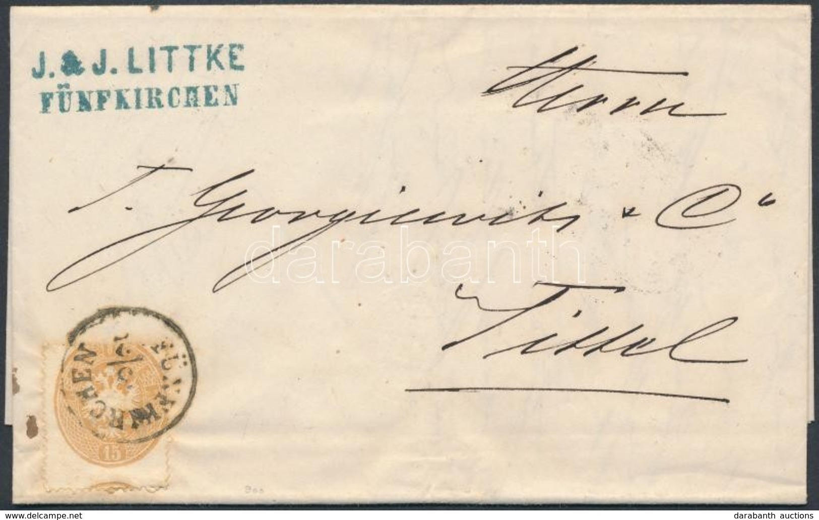 1864 15kr Elfogazva / With Shifted Perforation Levélen / On Cover 'FÜNFKIRCHEN' - 'TITEL' - Sonstige & Ohne Zuordnung