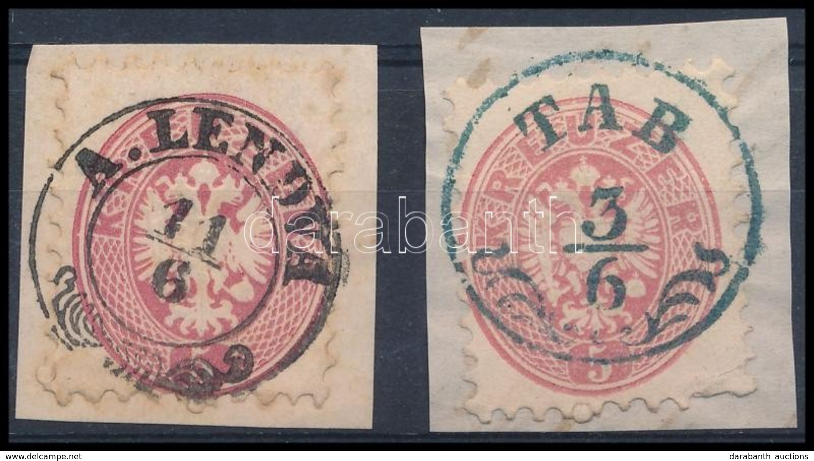 1864 2 Db 5kr Kivágás / 2 Cuttings ,,A.LENDVA', Kék / Blue ,,TAB' - Sonstige & Ohne Zuordnung