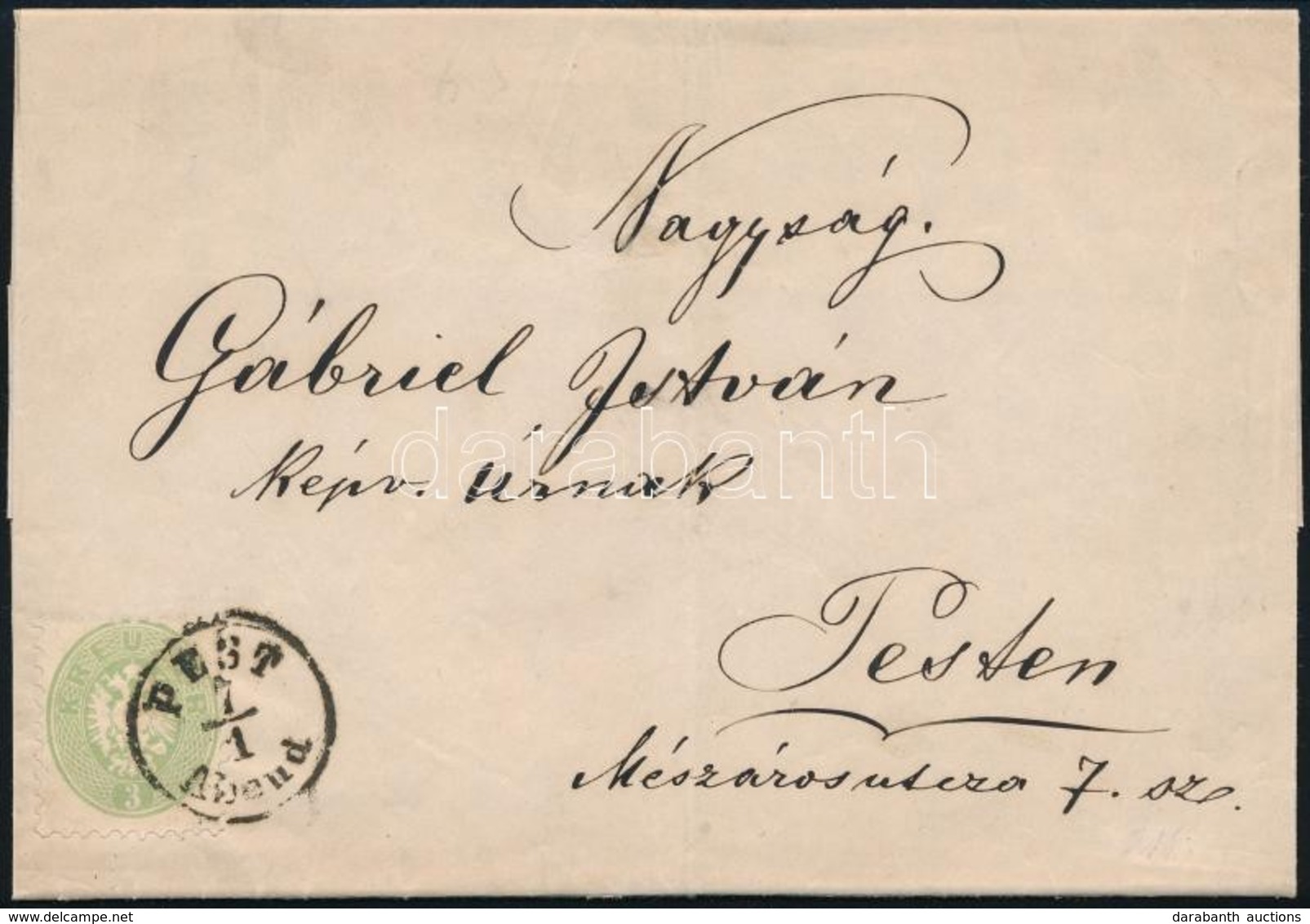 1865 3kr Helyben Küldött Teljes Nyomtatványon, Túlbérmentesítve / 3kr On Overfranked Local Printed Matter 'PEST' - Autres & Non Classés