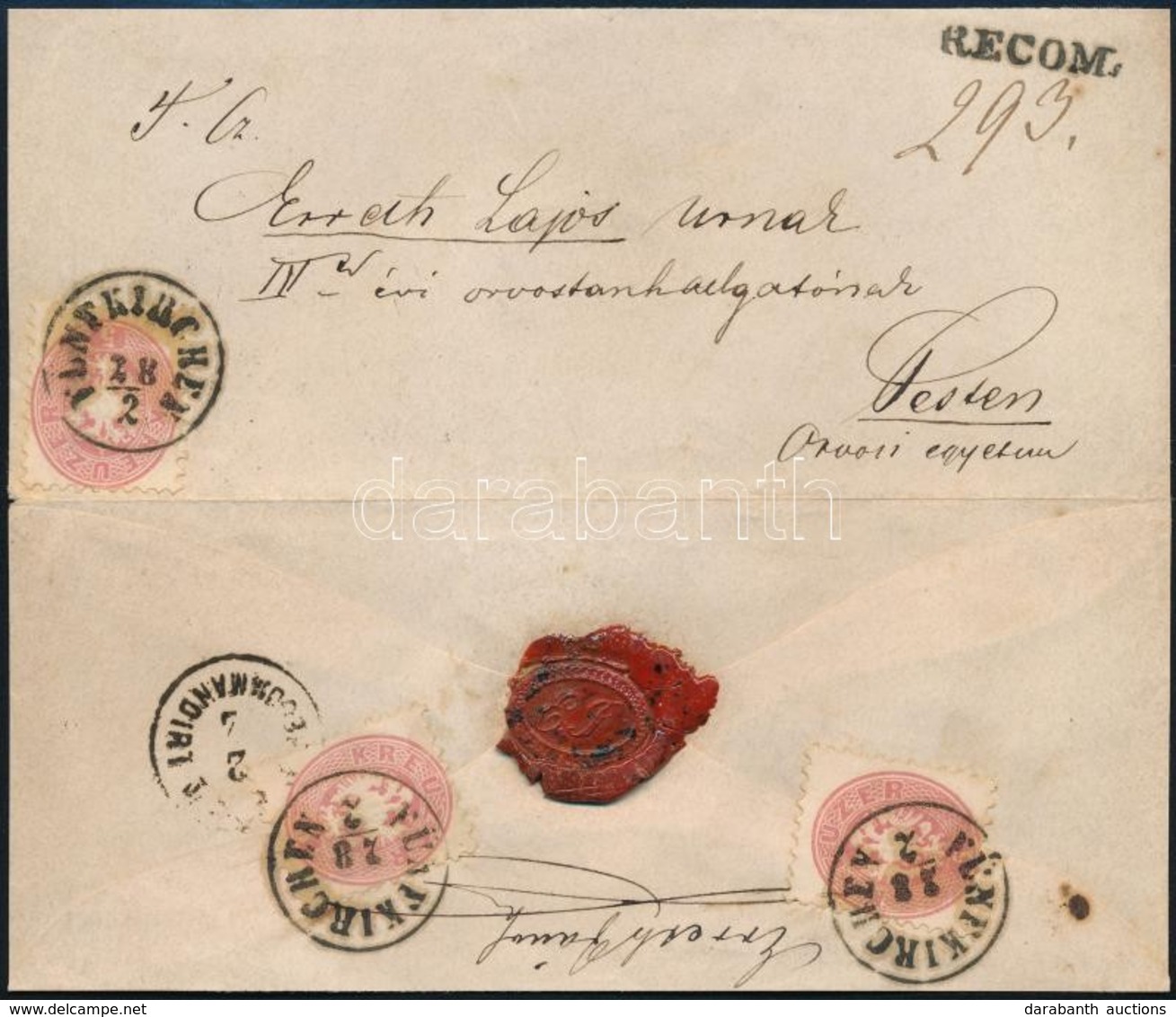 1865 3 X 5kr Ajánlott Levélen / On Registered Cover 'FÜNFKIRCHEN' - Pest - Autres & Non Classés