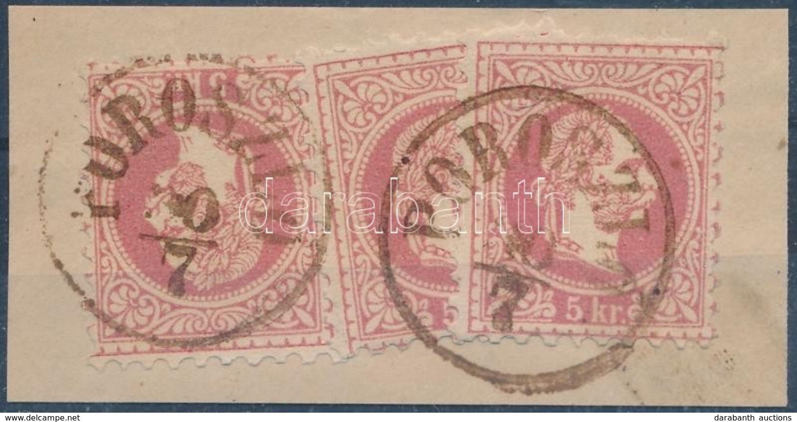 1867 3 X 5kr Kivágáson / On Cutting Barna/brown 'POROSZLÓ' - Autres & Non Classés