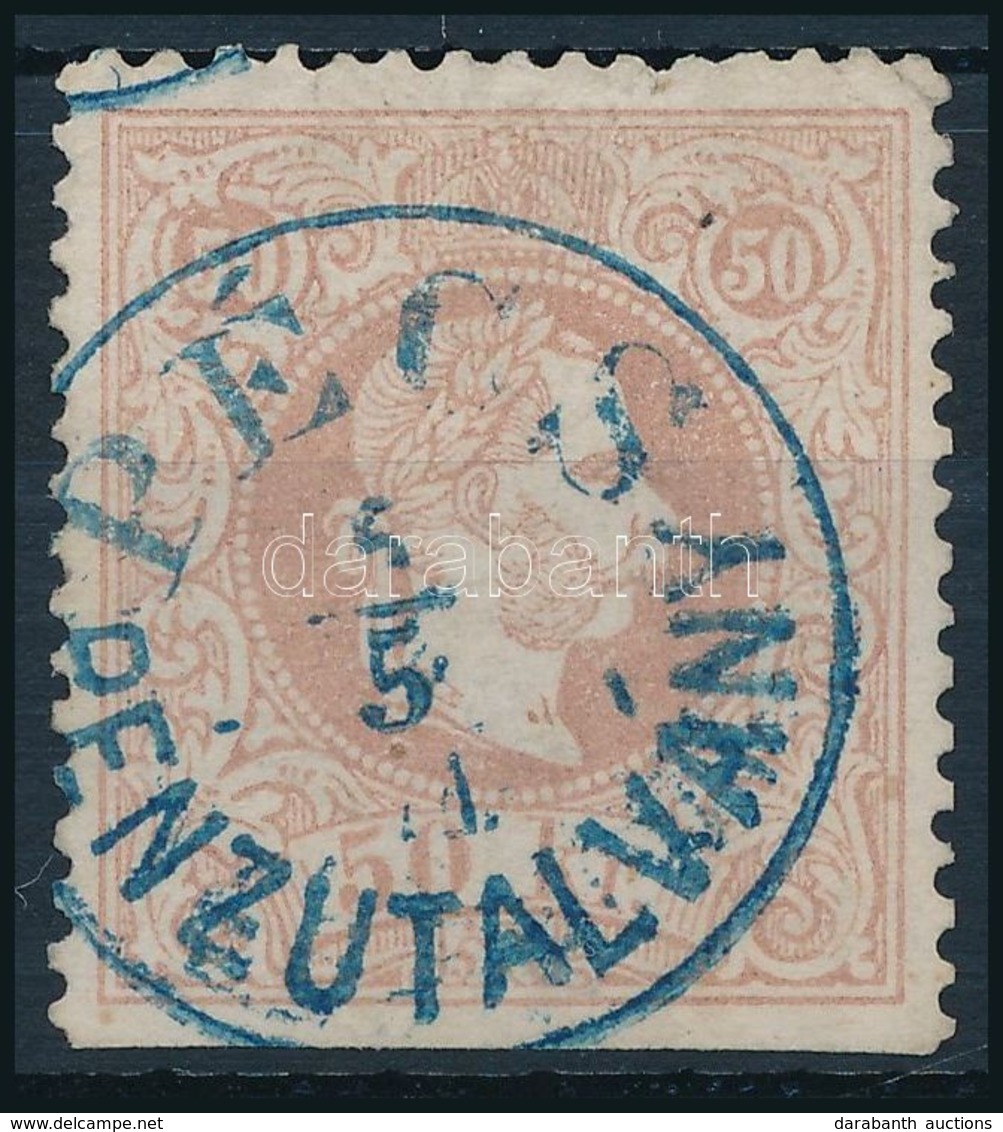 O 1867 50kr Rózsabarna, Alul Ollóval Vágva / Rose Brown, Below Cut With Scissors, Kék/blue 'PÉCS / PÉNZUTALVÁNY' Certifi - Altri & Non Classificati