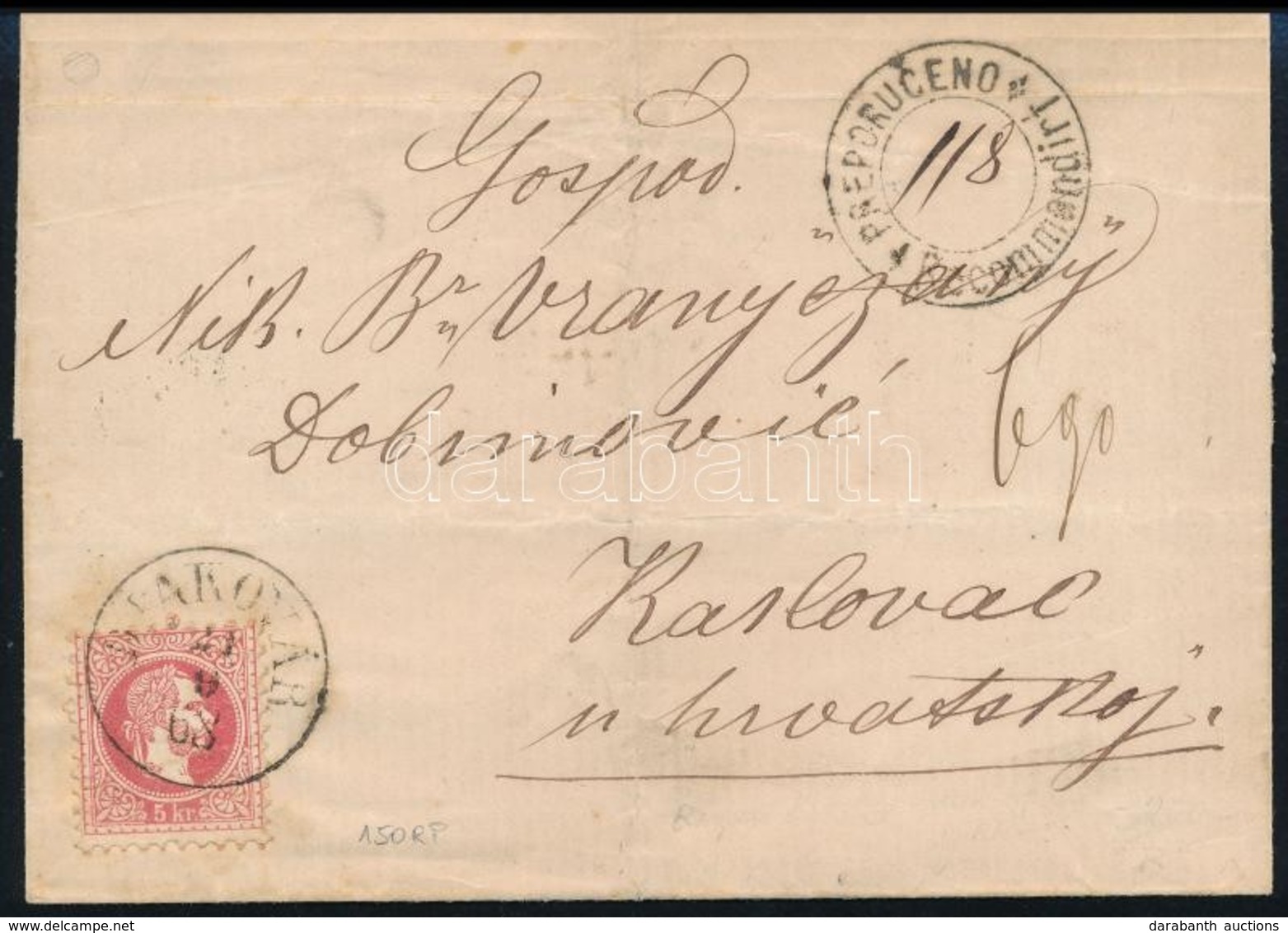 1868 5kr + A Levél Hátoldalán 2 X 5kr / 3 X 5kr On Cover 'DIAKOVÁR' - Karlovac (hátul Az Egyik Bélyeg Szakadt / On Stamp - Sonstige & Ohne Zuordnung