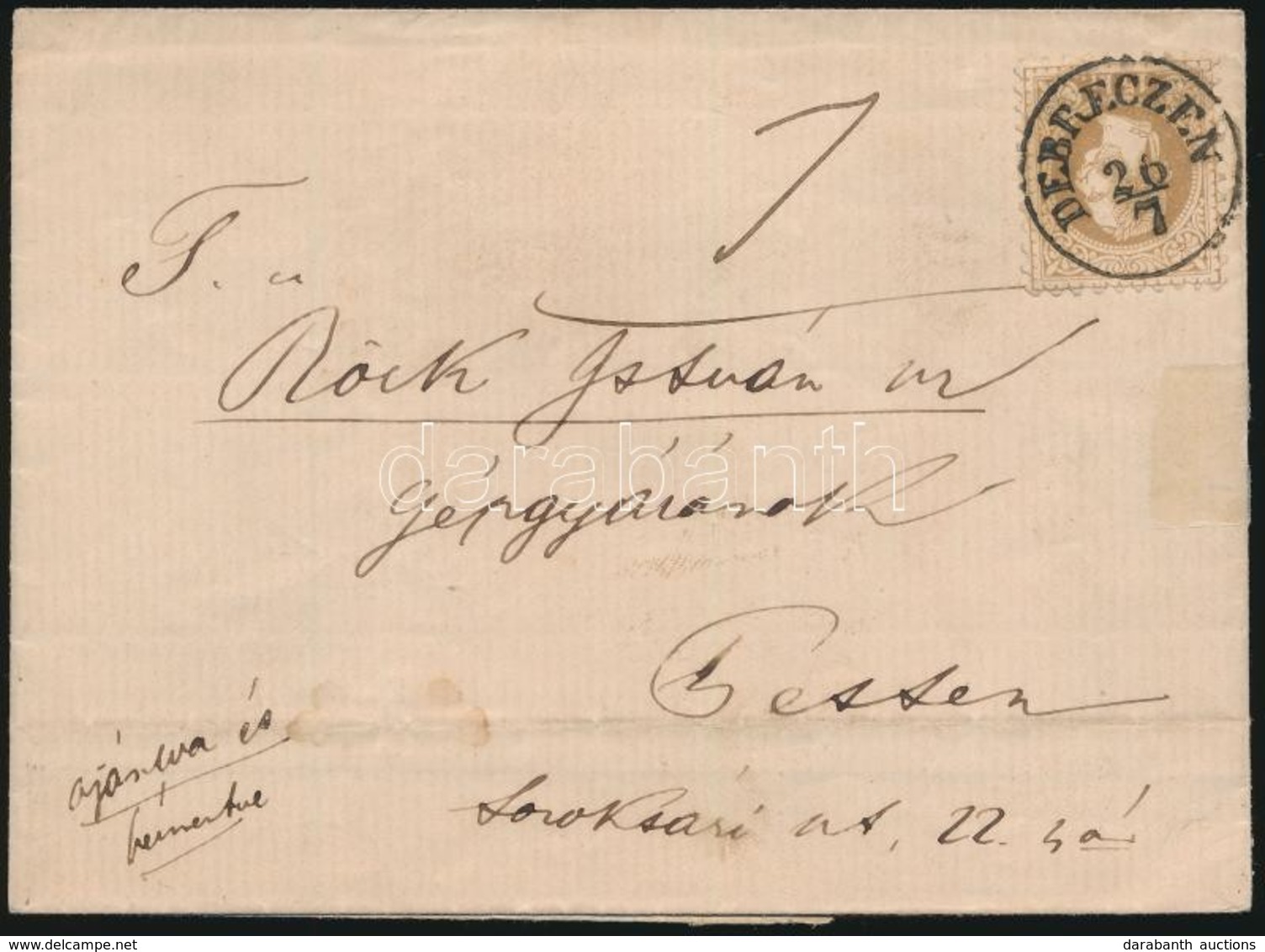 1868 15kr Távolsági Ajánlott Levélen / On Registered Domestic Cover 'DEBRECZEN' - Pest - Autres & Non Classés
