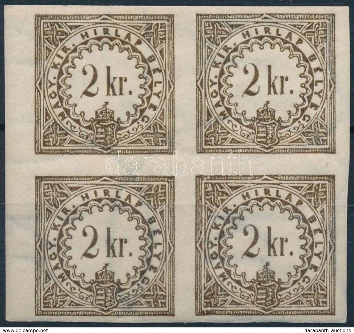 ** 1888 Hírlapilleték Bélyeg 2kr 4-es Tömb I. Vízjel / Newspaper Duty Stamp Block Of 4 - Autres & Non Classés