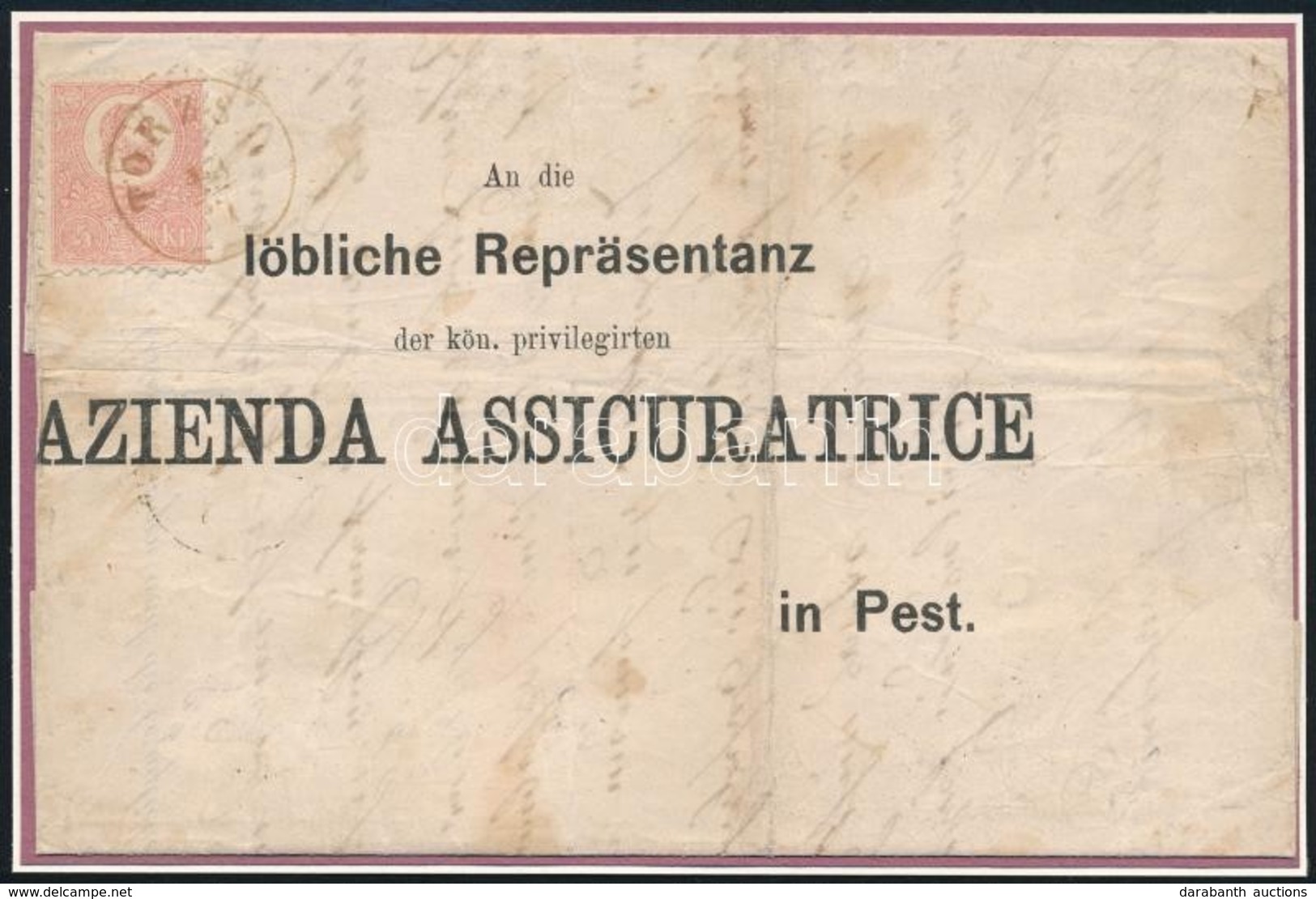 1871 Kőnyomat 5kr Levélen / Mi 3 On Cover 'TORZSA' - Pest, Ex Ryan - Autres & Non Classés