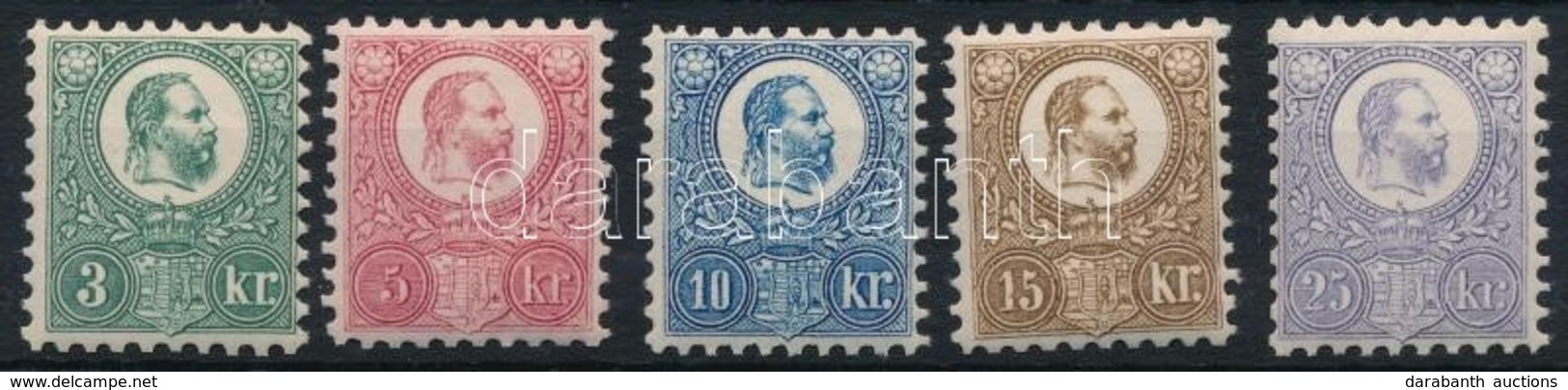 ** 1871 Réznyomat 3kr, 5kr, 10kr, 15kr, 25kr Mintaívből Kifogazott, Gumizott Bélyegek / Mi 9-13 Perforated From SPECIMEN - Autres & Non Classés