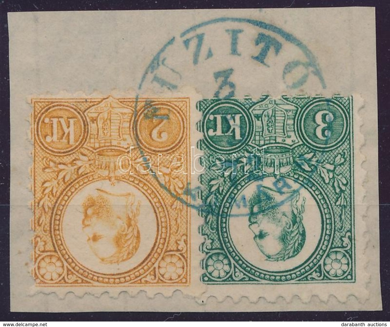 1871 Réznyomat 2kr és 3kr Kivágáson / Mi 8 + 9 On Cutting, Kék/blue  'FÜZITŐ' - Autres & Non Classés