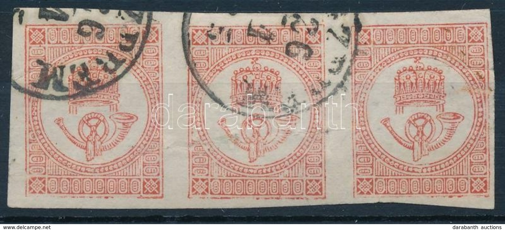 O 1871 Hírlapbélyeg Hármascsík Lemezhibával / Stripe Of 3 With Plate Flaw - Autres & Non Classés