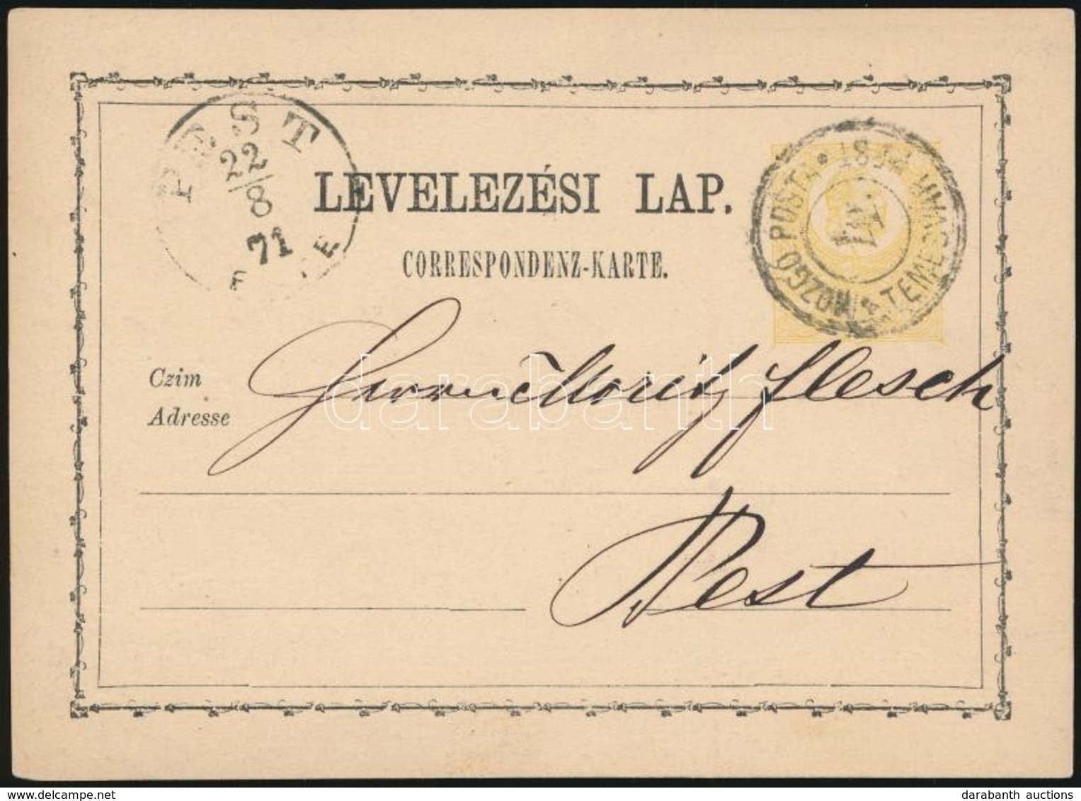 1871 Réznyomat 2kr Díjjegyes Levelezőlap Vasúti Bélyegzéssel / 2kr PS-card With Railway Postmark '4. Sz. MOZGÓPOSTA' - Autres & Non Classés