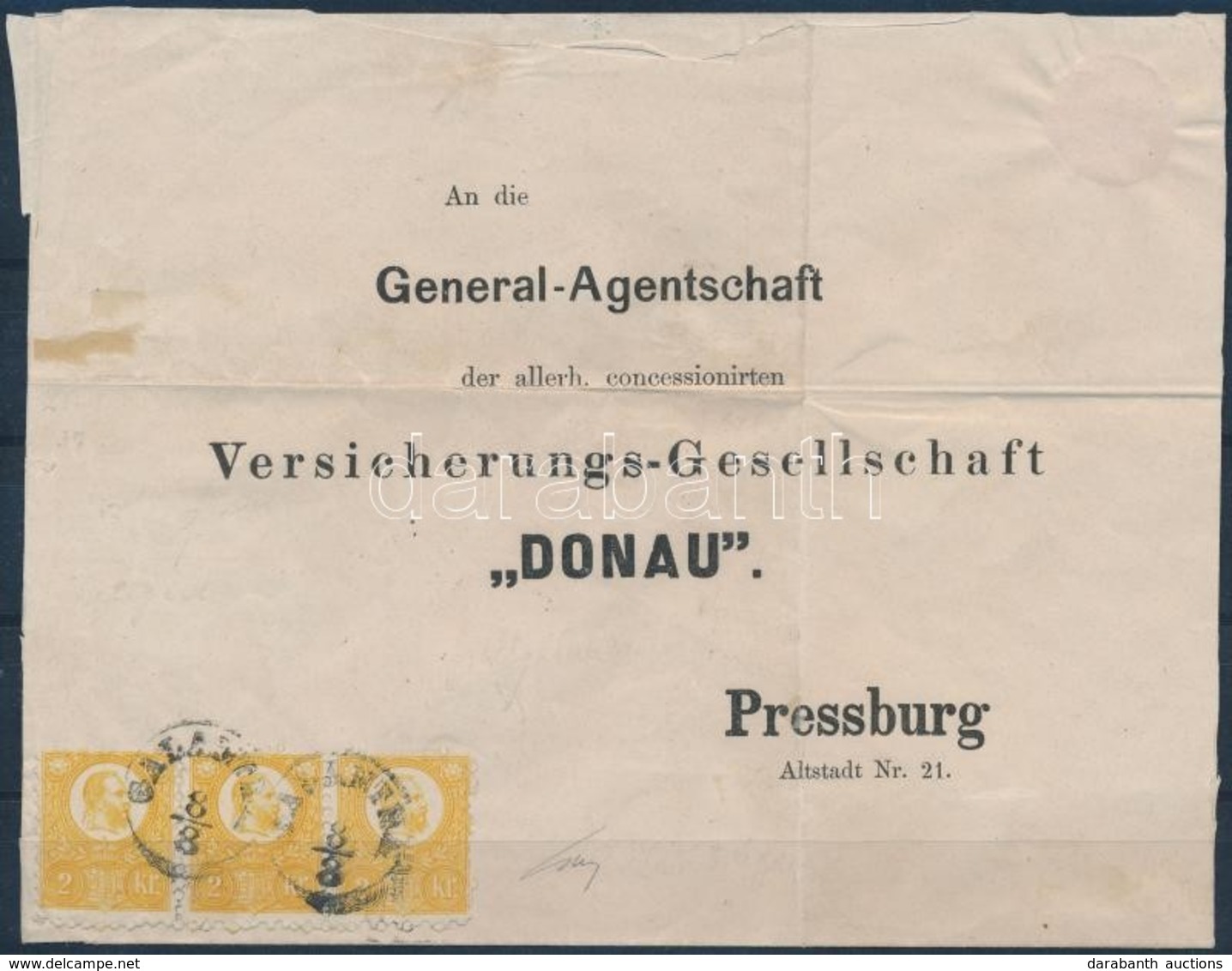 1871 3 X Réznyomat Sárga 2kr 3. Súlyfokozatú Nyomtatványborítékon / 3 X Mi 8b On 3rd Weight Class Printed Matter 'GALANT - Sonstige & Ohne Zuordnung