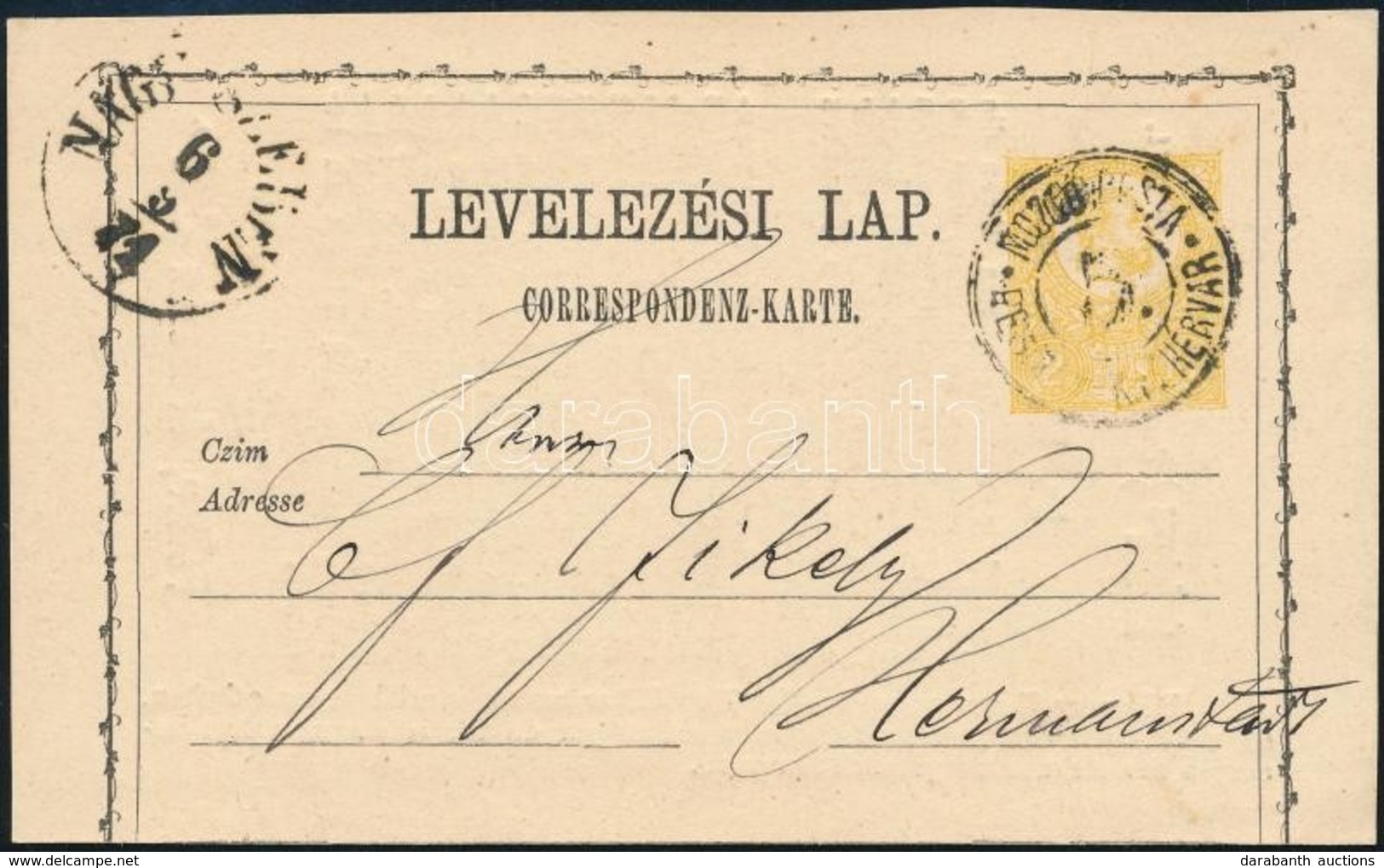 1871 Díjjegyes Levelezőlap Mozgóposta Bélyegzéssel / PS-card With Railway Postmark 'MOZGÓPOSTA PEST - K. FEHÉRVÁR 5.' - Autres & Non Classés