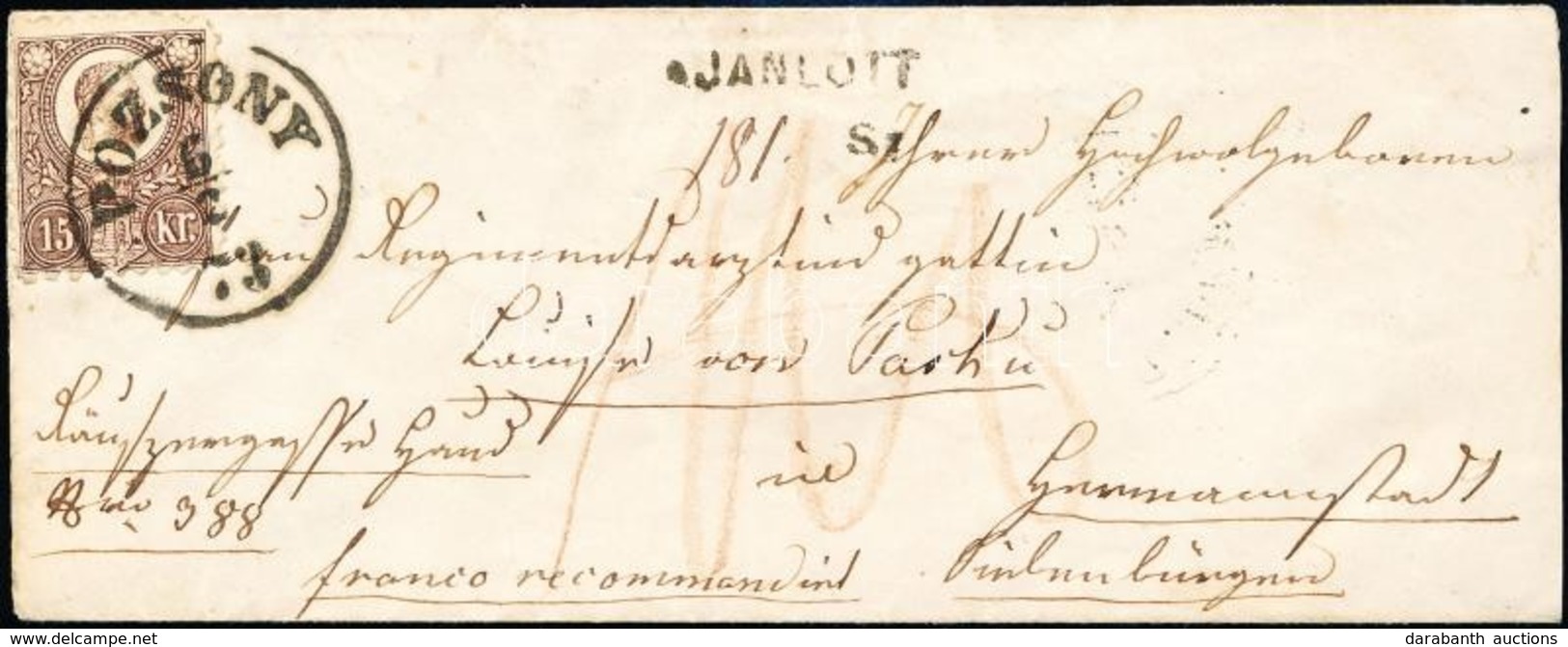 1873 Réznyomat 15kr Ajánlott Levélen / Mi 12 On Registered Cover 'POZSONY' - 'NAGY SZEBEN' - Autres & Non Classés