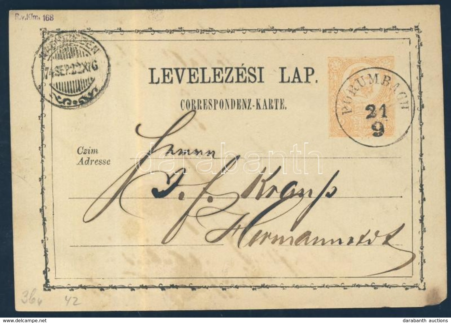 1874 Díjjegyes Levelezőlap / PS-card 'PORUMBACH' - 'NAGYSZEBEN' - Autres & Non Classés