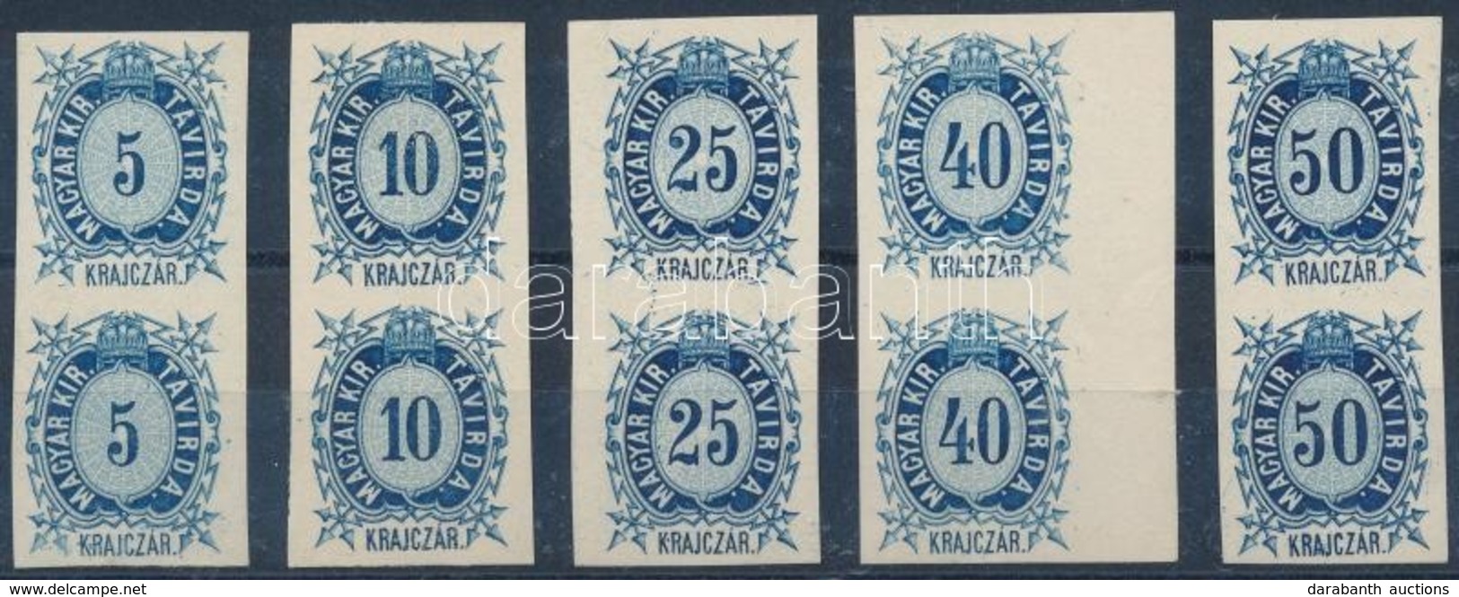 (*) 1874 5kr, 10kr, 25kr, 40kr, 50kr Fogazatlan Próbanyomat Párok / Mi T 9-10, 12-14 Imperforate Proof Pairs - Autres & Non Classés