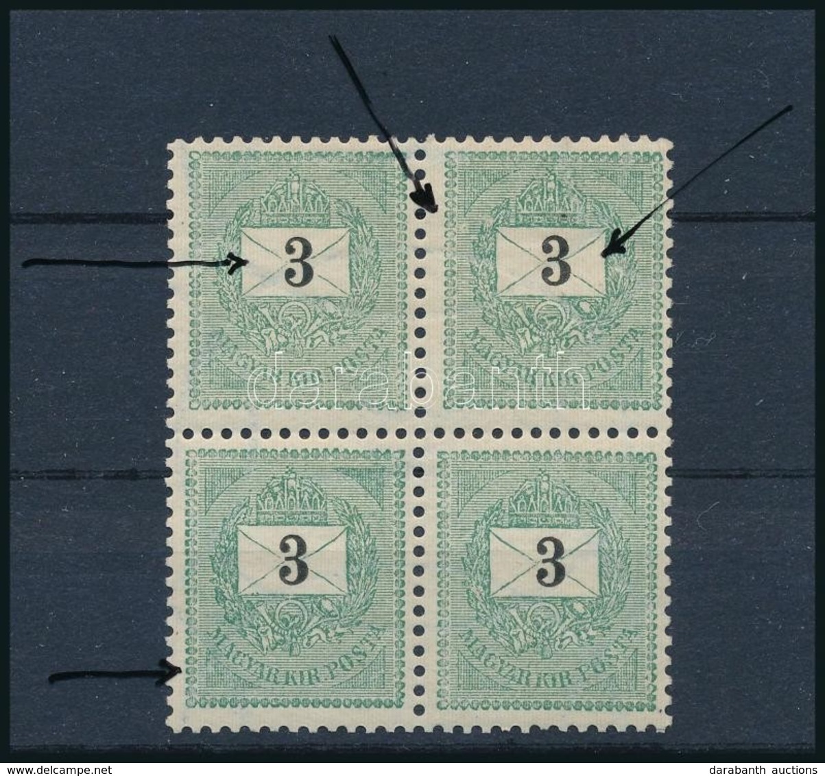 ** * 1889 3kr Négyestömb Lemezhibákkal / Block Of 4 With Plate Flaws (halvány Falcnyom / Light Hinge) - Sonstige & Ohne Zuordnung