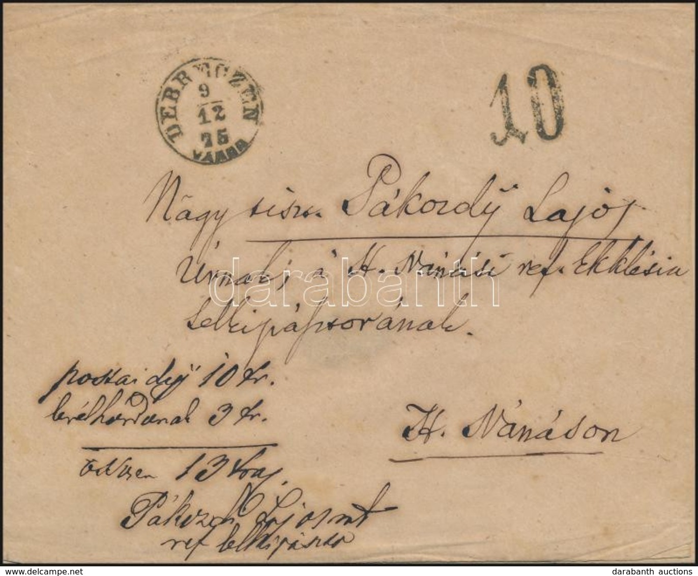 1875 Levél '10' Számbélyegzős Portóelőjegyzéssel (10kr A Postai Díj + 3kr A Levélhordónak?) / Cover With Postage Due 'DE - Sonstige & Ohne Zuordnung