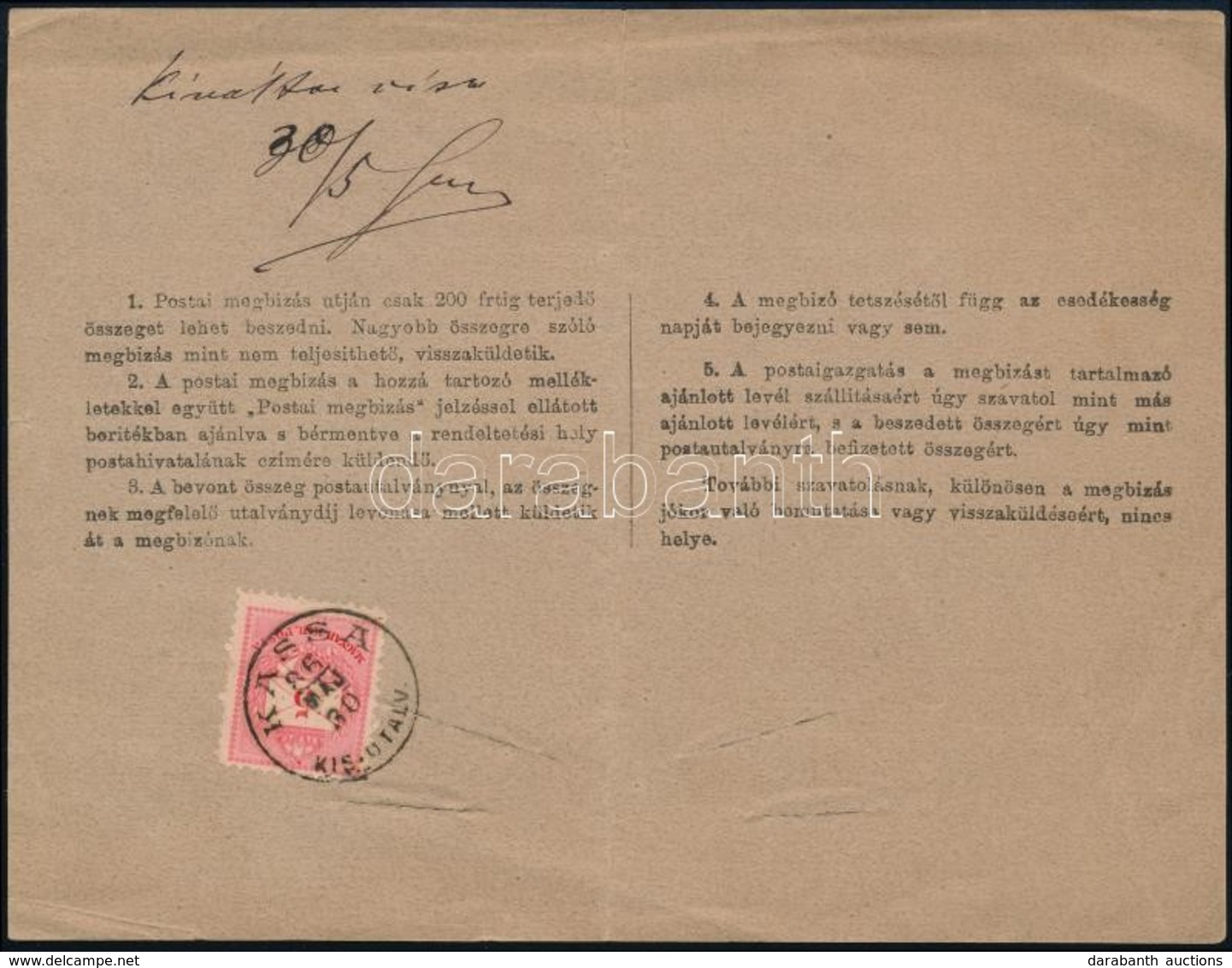 1886 Postai Megbízás Színesszámú 5kr Bélyeggel Győrből Kassára, Ritka! / C.O.D. Card With 5kr Franking 'KASSA' - Sonstige & Ohne Zuordnung