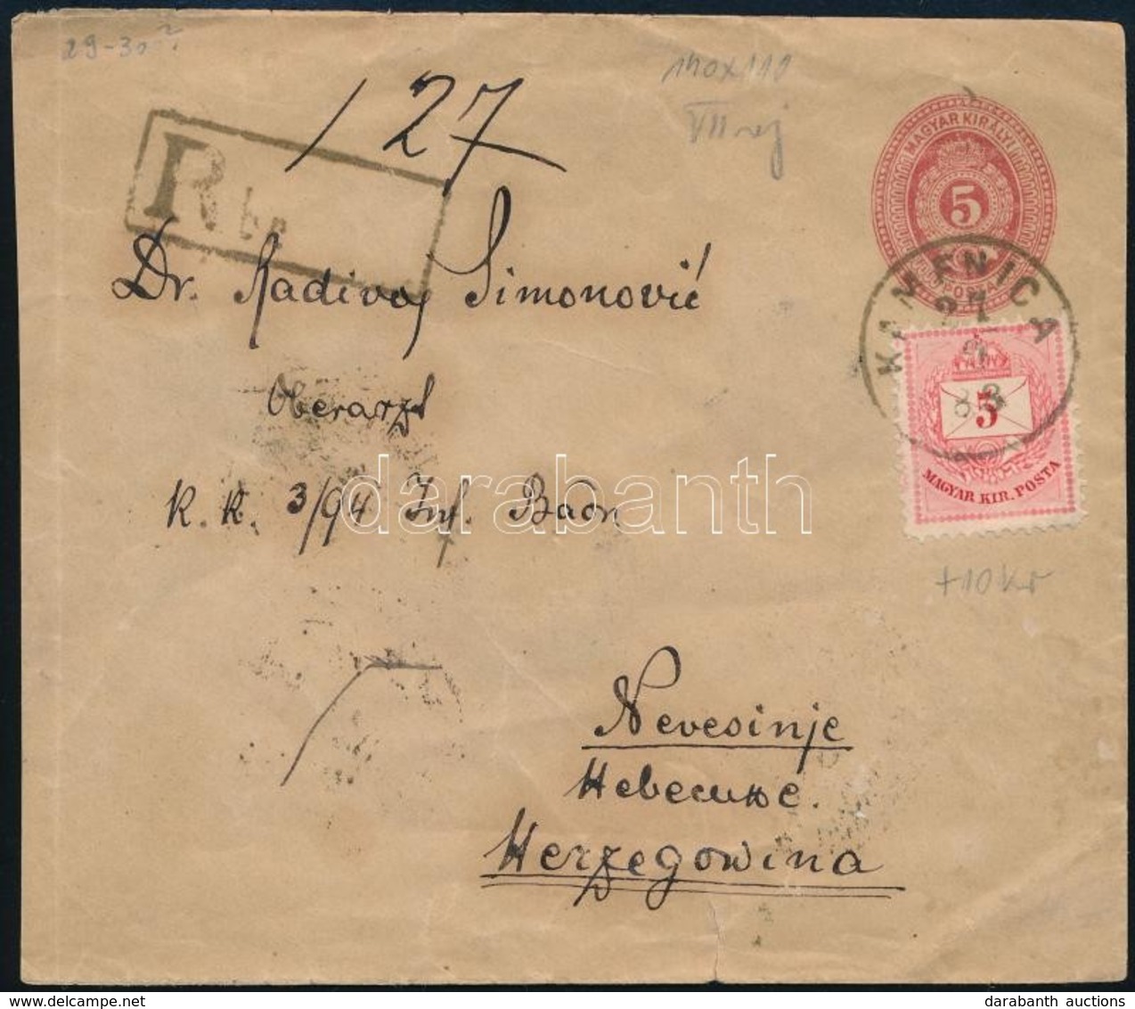 1888 Ajánlott Díjjegyes Boríték 5kr és 10kr Díjkiegészítéssel / Registered PS-cover With 5kr And 10kr Additional Frankin - Sonstige & Ohne Zuordnung