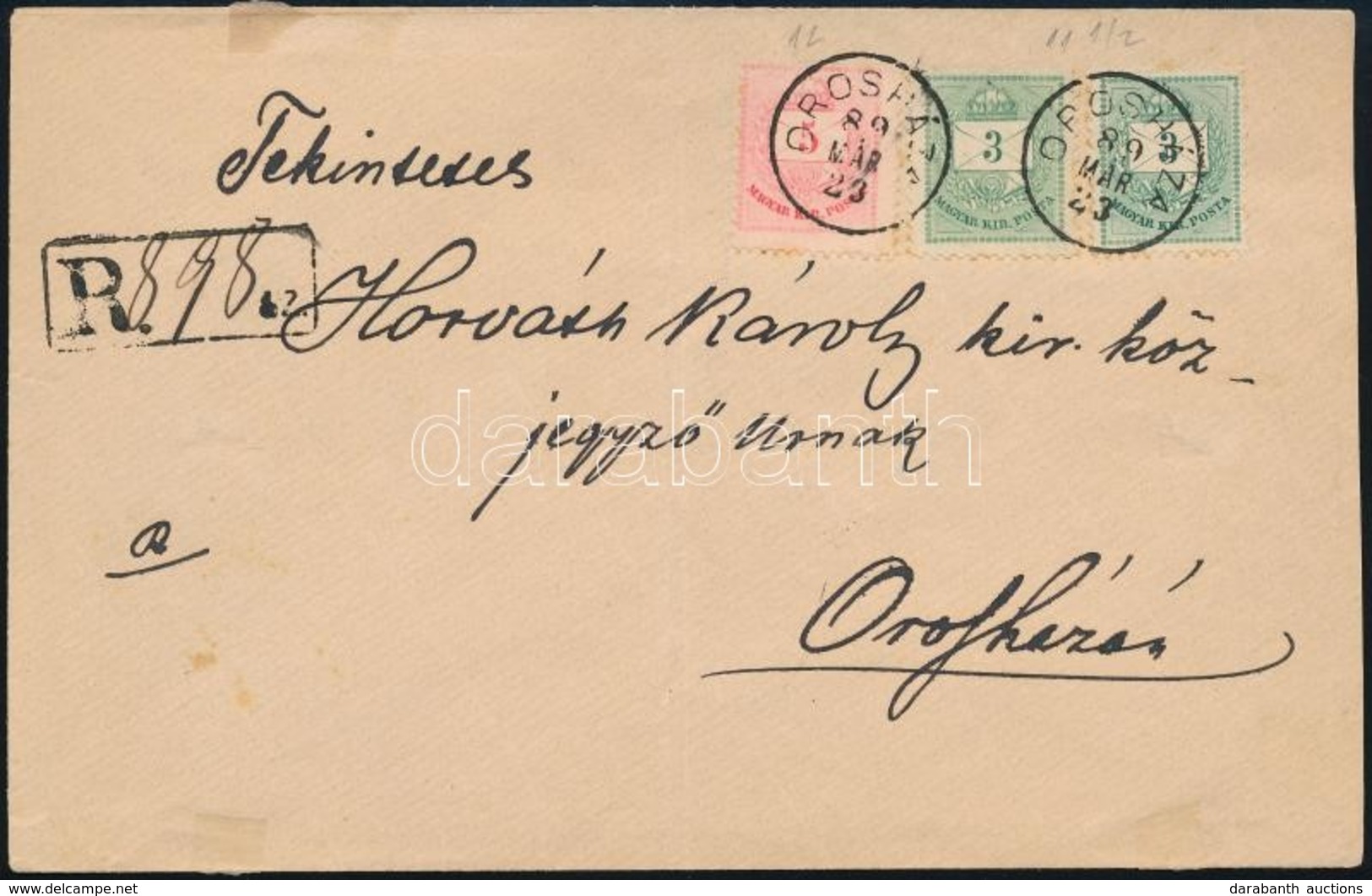 1889 Színesszámú 2 X 3kr és 5kr Túlsúlyos Helyi Ajánlott Levélen / 2 X 3kr + 5kr On Overweight Registered Local Cover 'O - Sonstige & Ohne Zuordnung