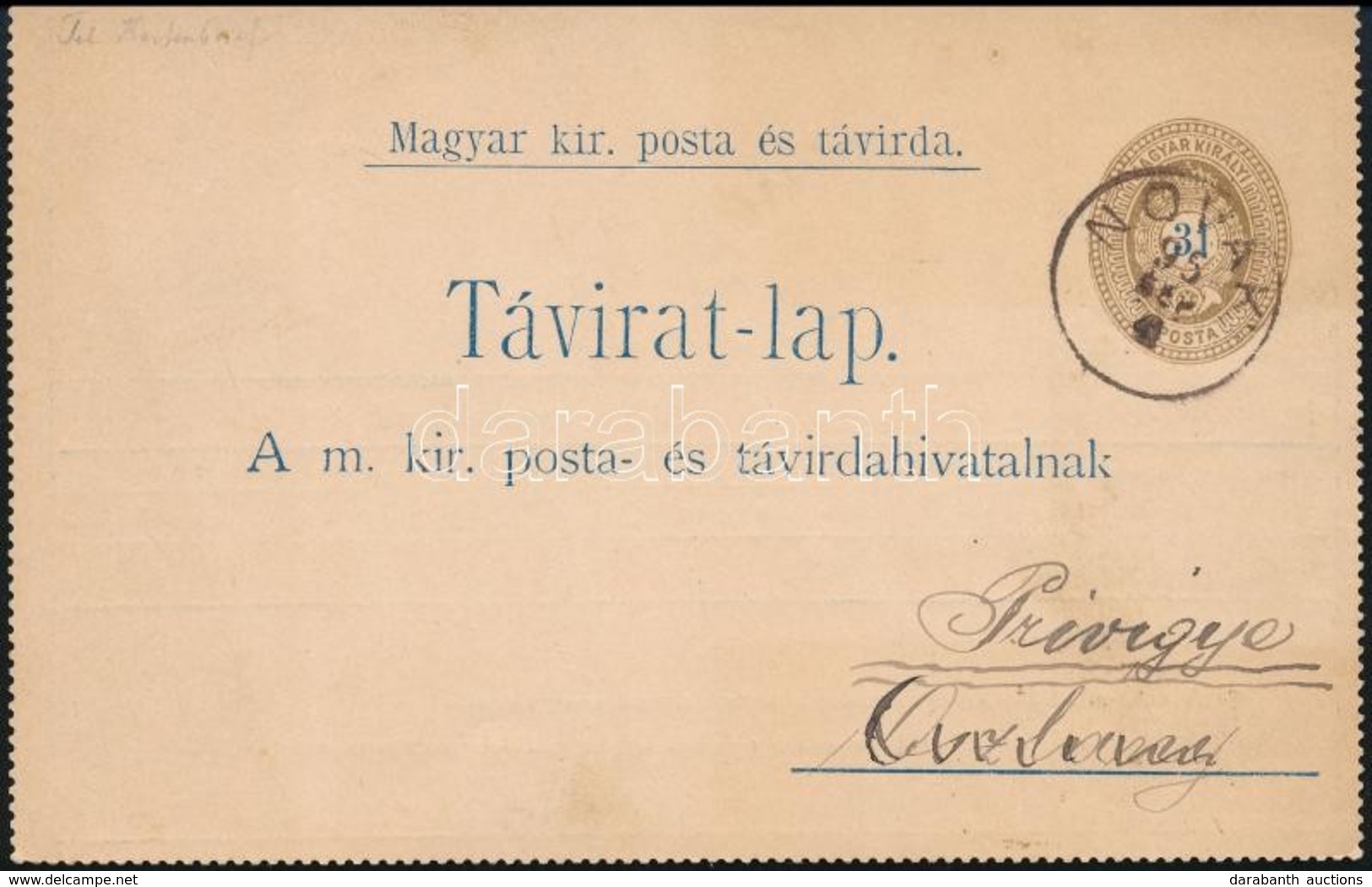 1895 Díjjegyes Zárt Táviratlap Novákról Privigyére / PS-telegramm Cover Card - Sonstige & Ohne Zuordnung