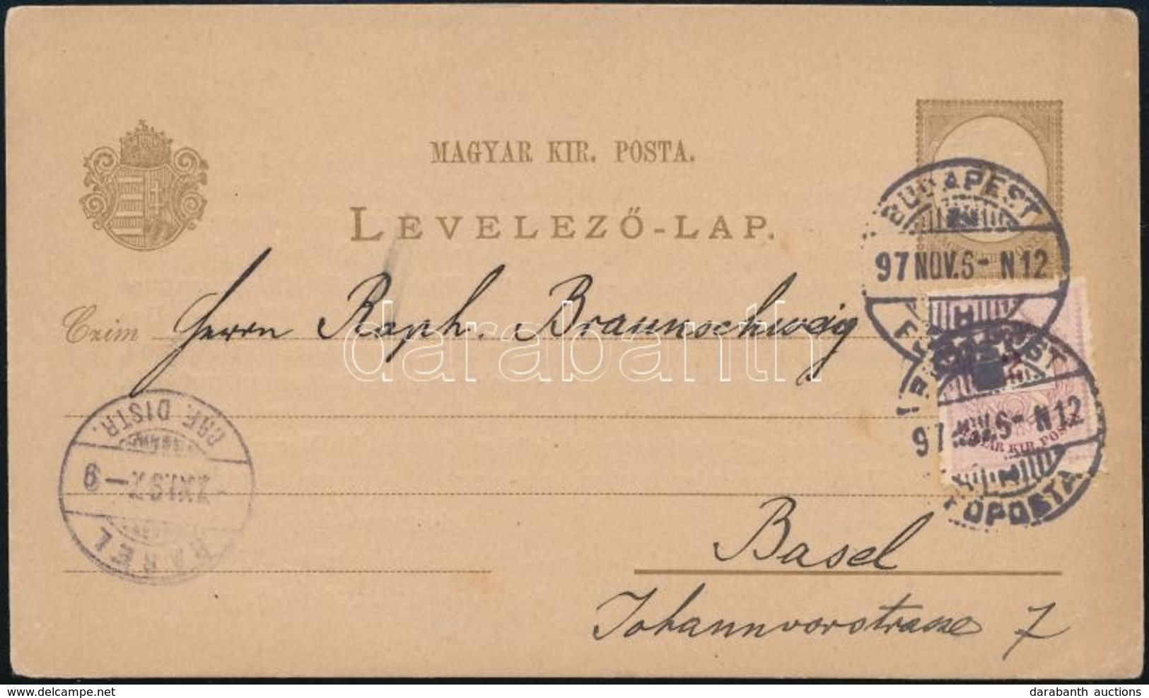 1897 2kr Díjjegyes Nyomtatvány 2kr Díjkiegészítéssel Svájcba / 2kr PS-card With 2kr Additional Franking To Basel - Sonstige & Ohne Zuordnung