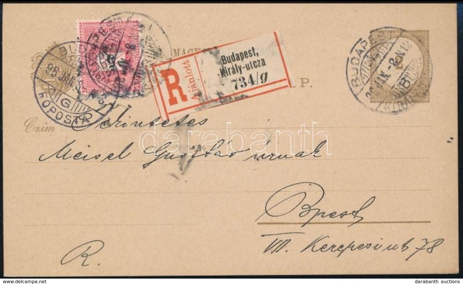 1898 Helyi Ajánlott Díjjegyes Levelezőlap Kiegészítéssel / Local Registered PS-card With Additional Franking - Sonstige & Ohne Zuordnung