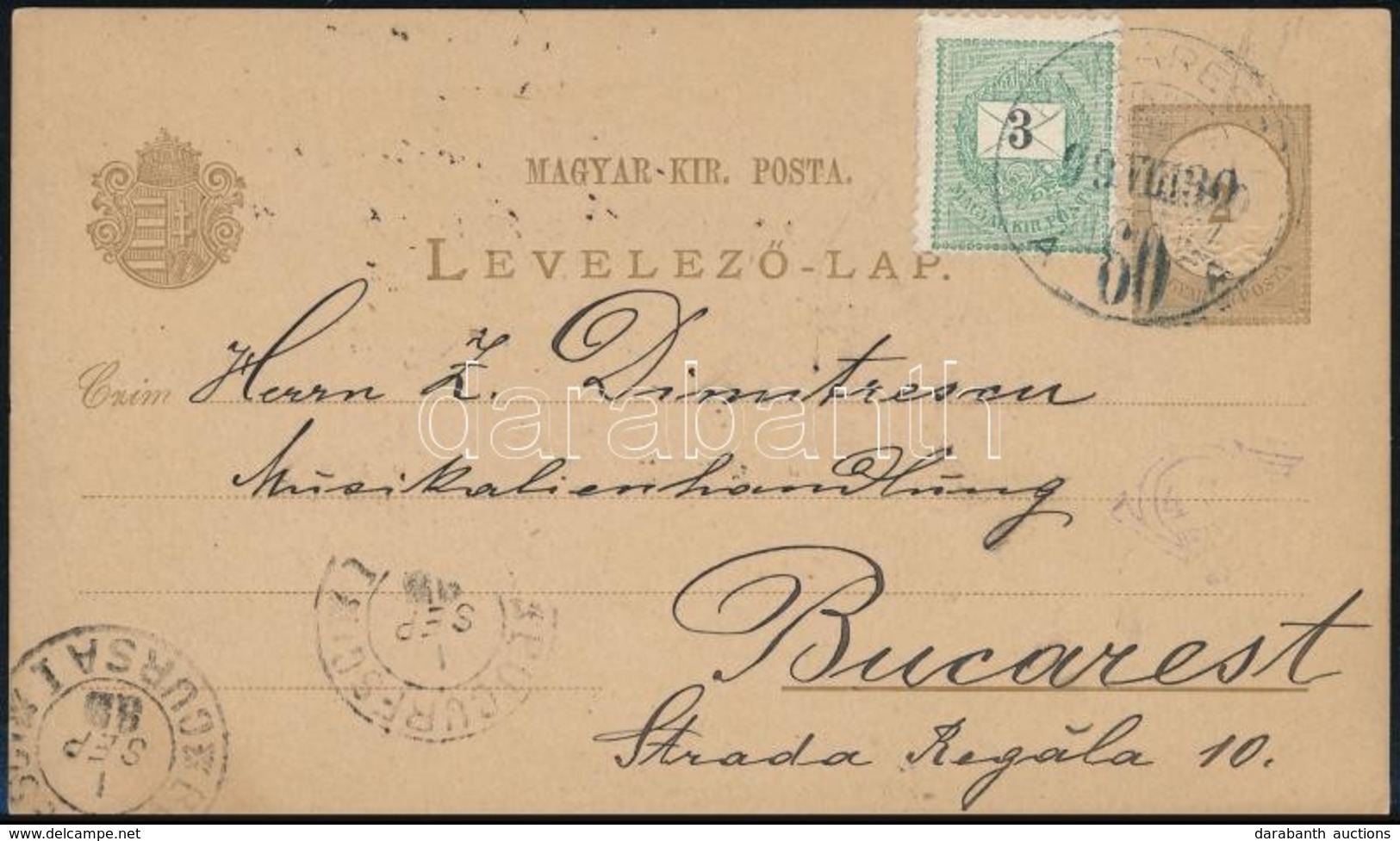 1899 2kr Díjjegyes Levelezőlap 3kr Kiegészítéssel Bukarestbe / PS-card With 3kr Additional Franking To Bucarest - Sonstige & Ohne Zuordnung