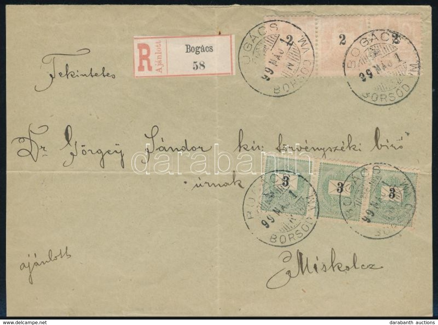 1899 Ajánlott Levél 3 X 2kr + 3 X 3kr Bérmentesítéssel / 3 X Mi 42X + 3 X Mi 43X On Registered Cover 'BOGÁCS / BORSOD VM - Sonstige & Ohne Zuordnung