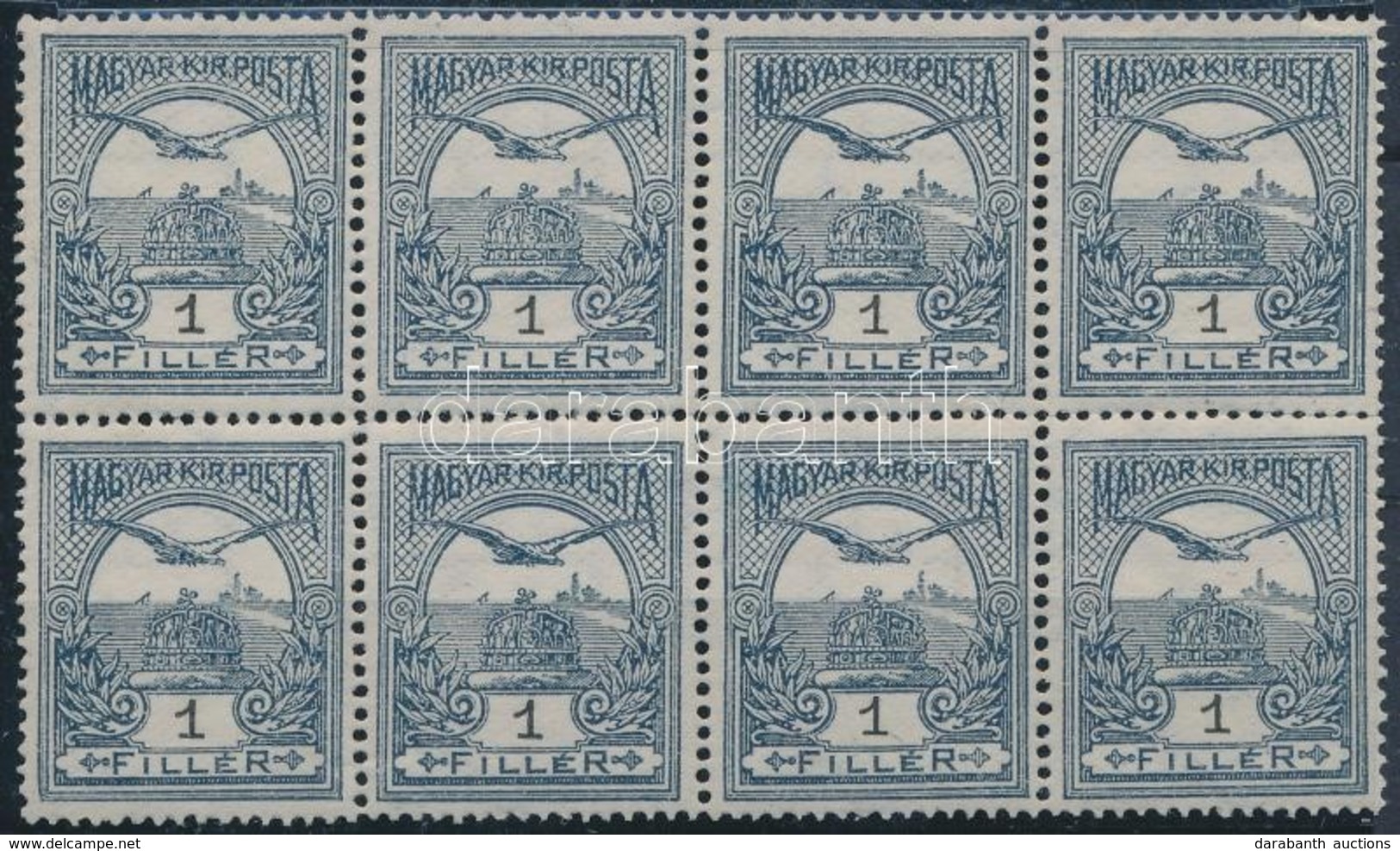 ** 1913 Turul 1f 8-as Tömb, Benne II és IIa Típusok / Mi 109 Block Of 8, Type Varieties - Sonstige & Ohne Zuordnung