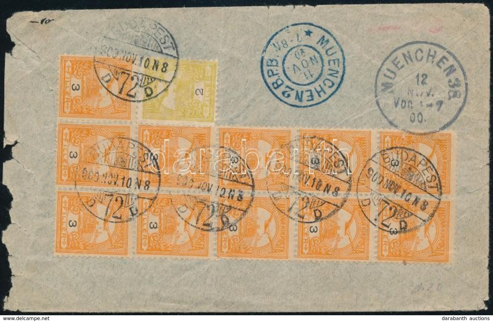 1900 Ajánlott Levél Turul 2f + 11 X 3f Bérmentesítéssel Münchenbe Küldve / Registered Cover With 35f Franking To München - Sonstige & Ohne Zuordnung