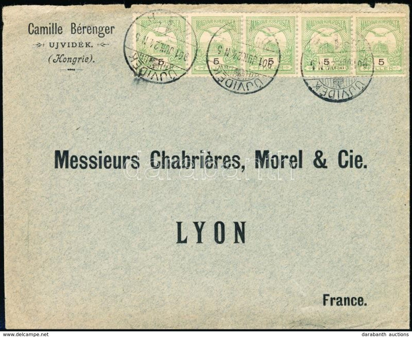 1901 Levél 5 X 5 Bérmentesítéssel Lyonba / 5 X 5 F On Cover To France - Autres & Non Classés