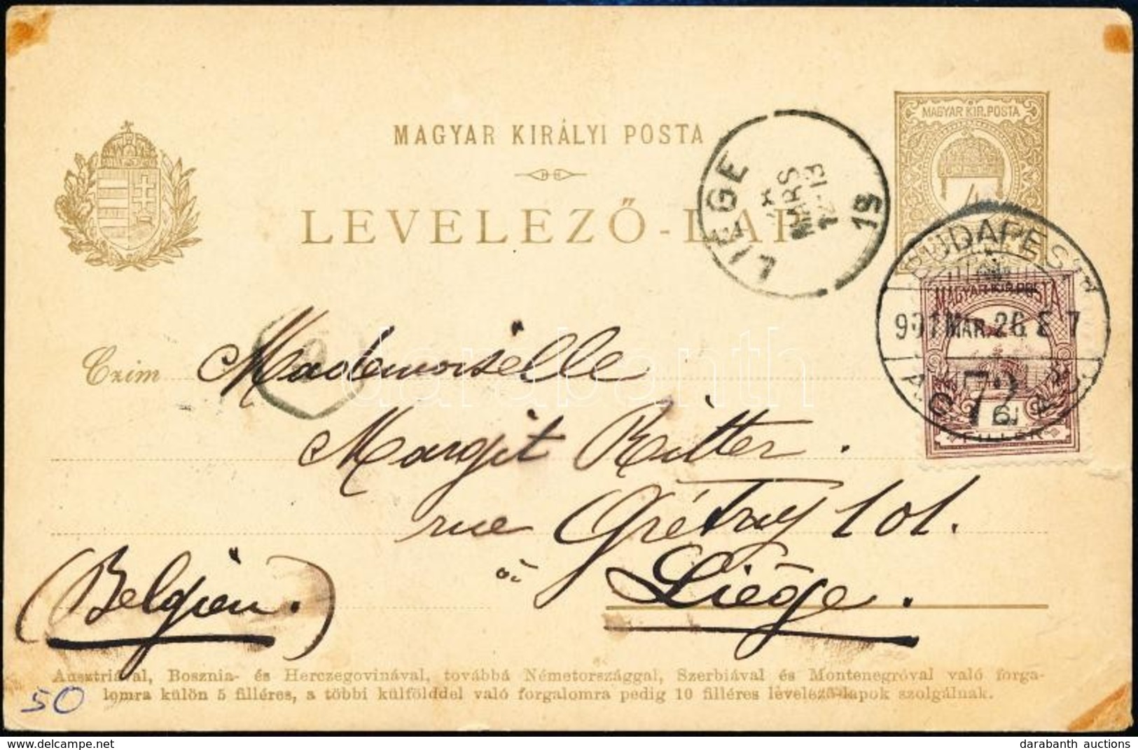 1901 Díjjegyes Levelezőlap Belgiumba / PS-card To Belgium - Autres & Non Classés