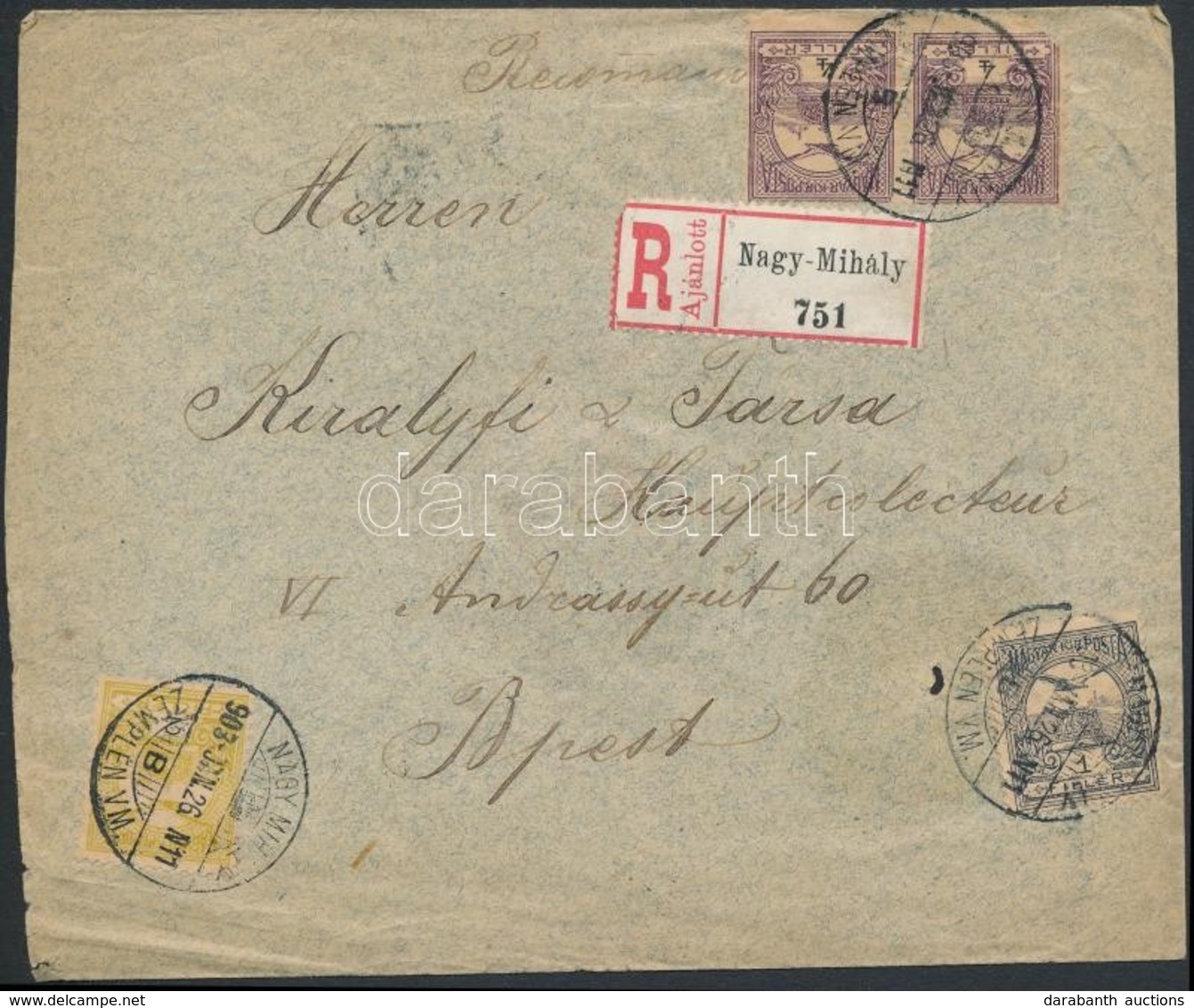 1903 1f, 2f, 8 X 4f Ajánlott Levélen Budapestre / Registered Cover With 37f Franking 'NAGY MIHÁLY' - Autres & Non Classés