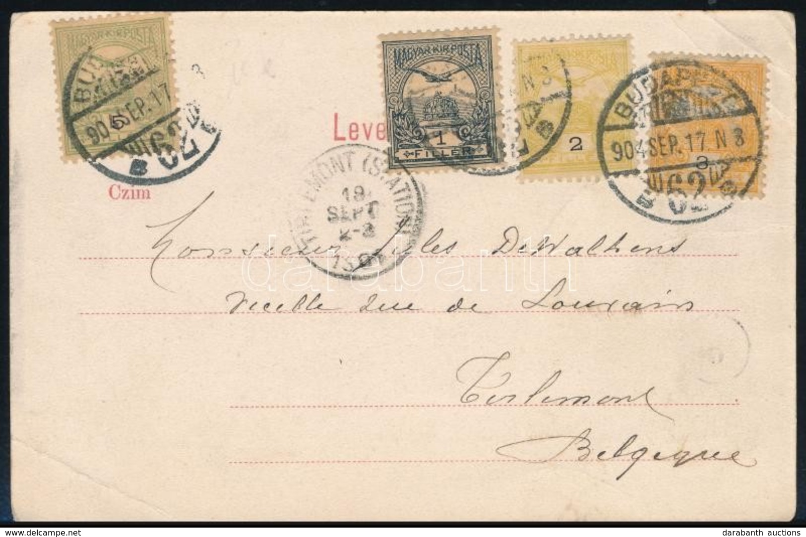 1904 Képeslap 4 Színű Turul Bérmentesítéssel Belgiumba / Postcard To Belgium - Sonstige & Ohne Zuordnung