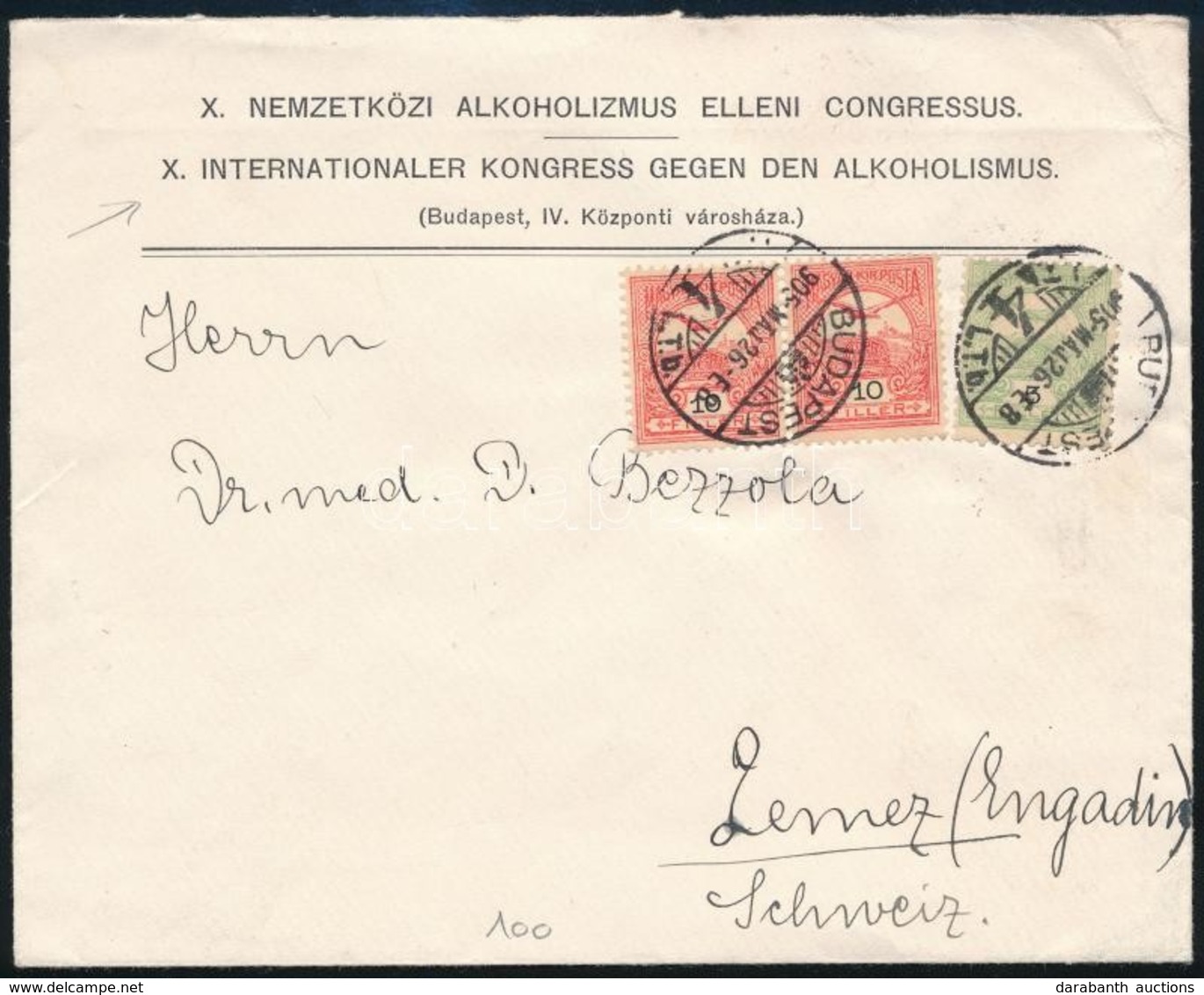 1905 X. Nemzetközi Alkoholizmus Ellene Congressus Fejléces Levél Svájcba / Printed Cover To Switzerland - Sonstige & Ohne Zuordnung