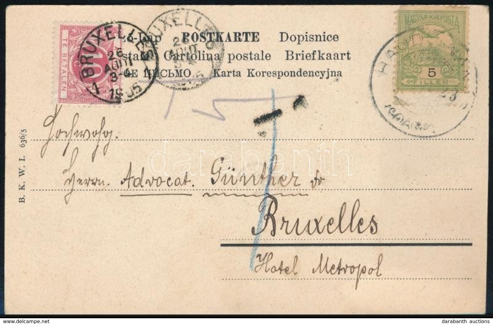 1905 Képeslap Belgiumba, Portózva / Postcard To Belgium, With Postage Due - Sonstige & Ohne Zuordnung