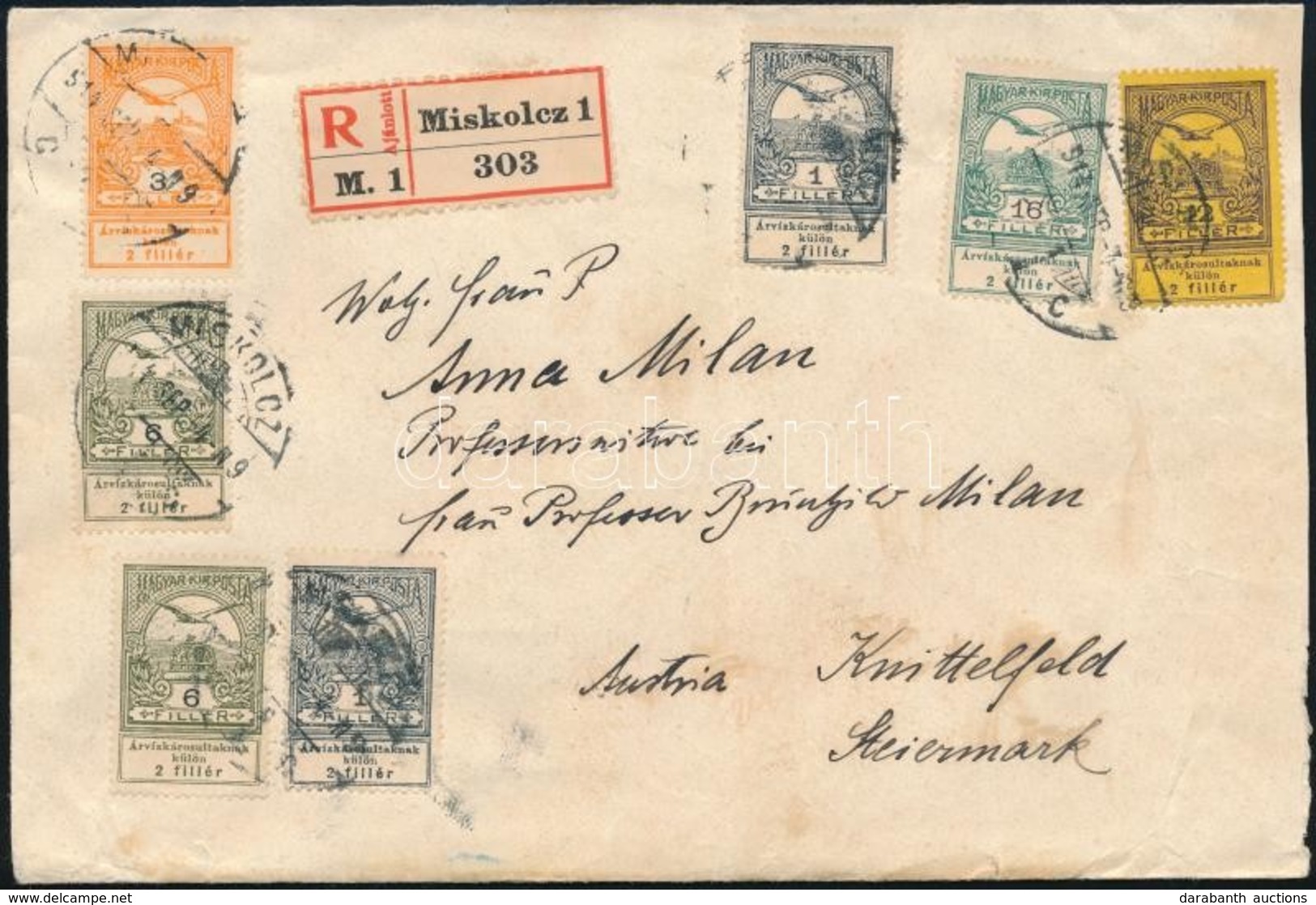 1914 Ajánlott Levél 7 Bélyeges Bérmentesítéssel Miskolcról Ausztriába / Registered Cover With 9 Stamps Franking To Austr - Sonstige & Ohne Zuordnung