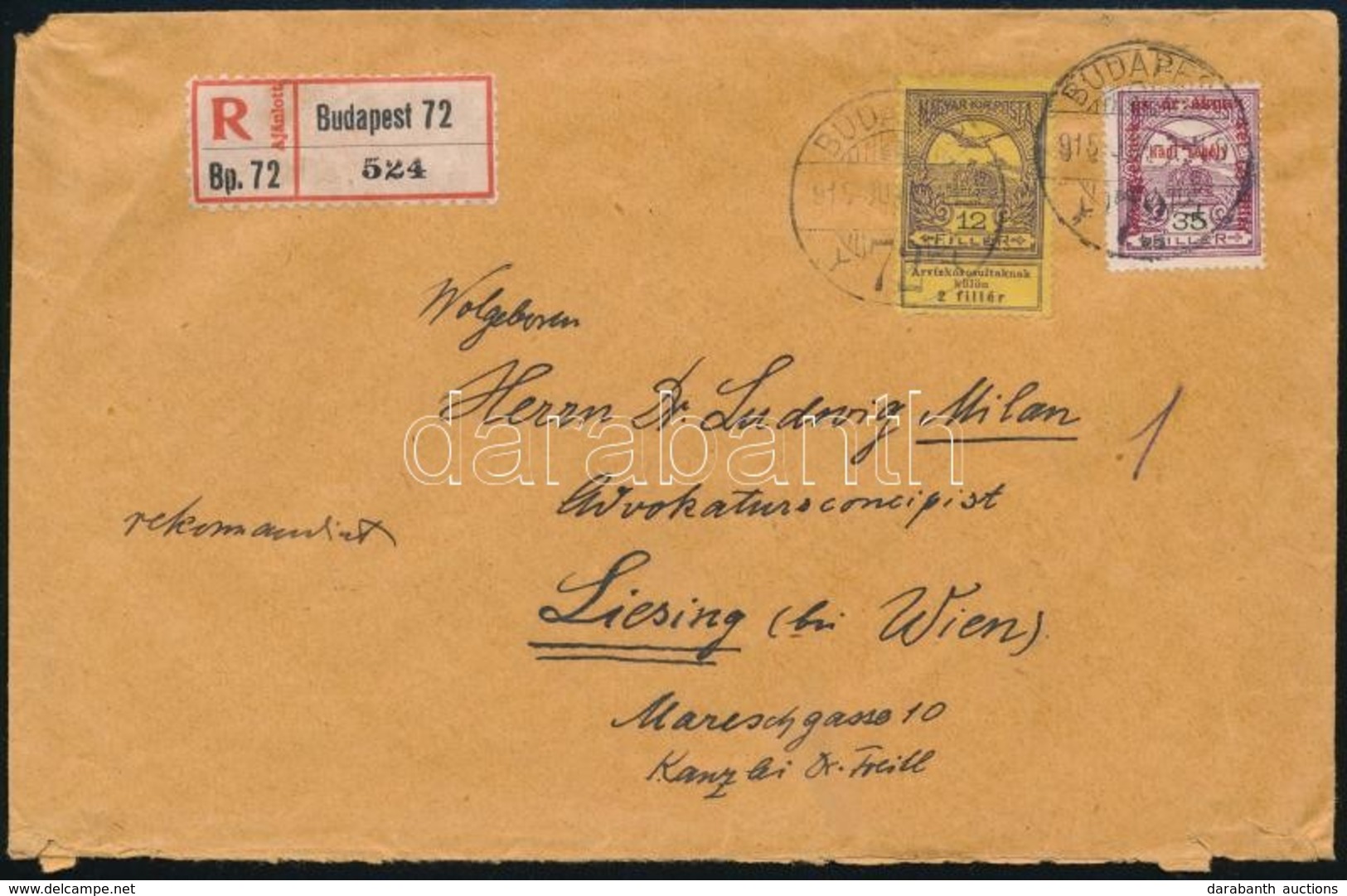 1915 Ajánlott Levél Bécsbe 47f Bérmentesítéssel / Registered Cover With 47f Franking To Vienna - Sonstige & Ohne Zuordnung