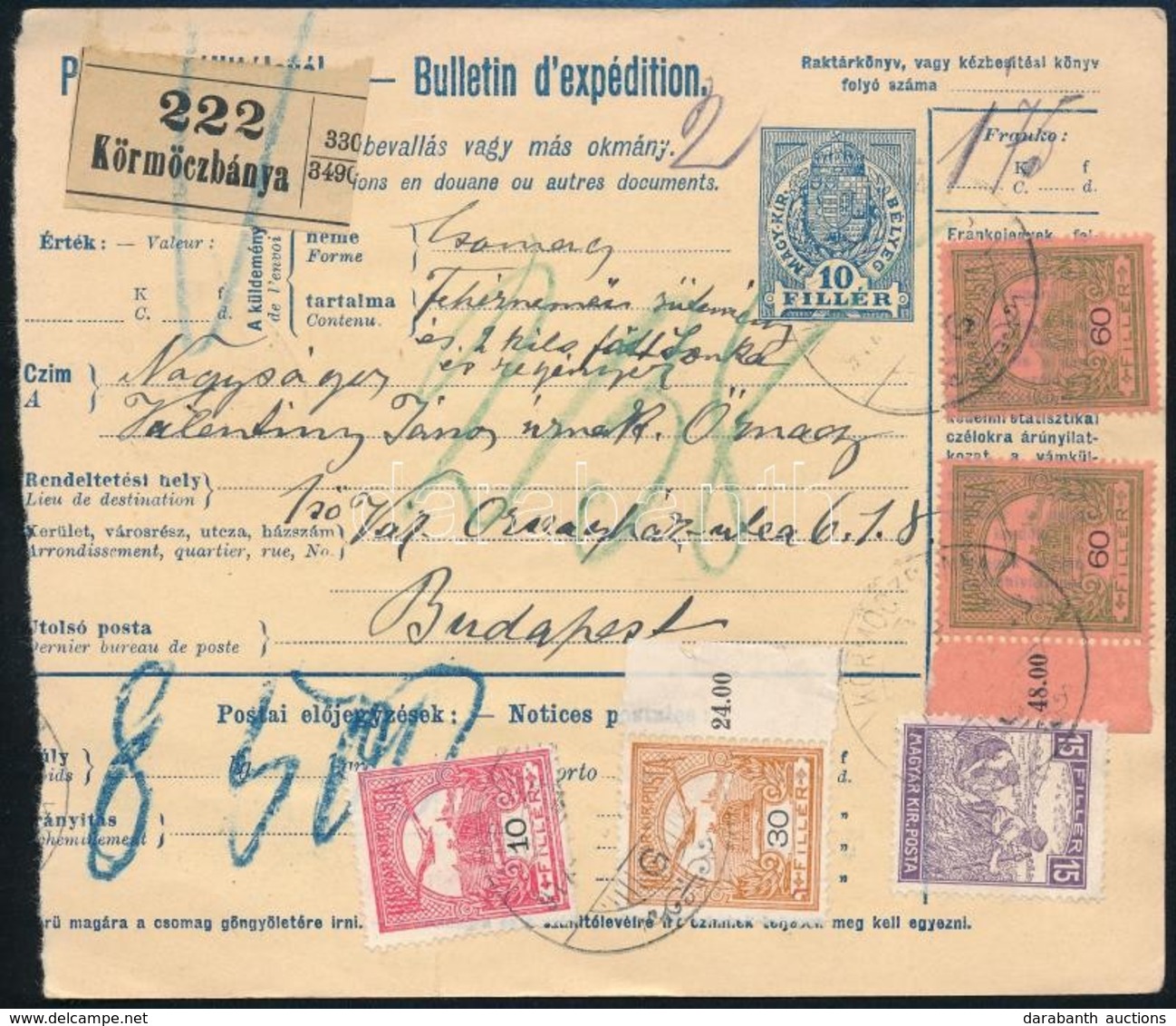 1917 Csomagszállító 1,75K Bérmentesítéssel / Parcel Card 'KÖRMÖCZBÁNYA' - Sonstige & Ohne Zuordnung