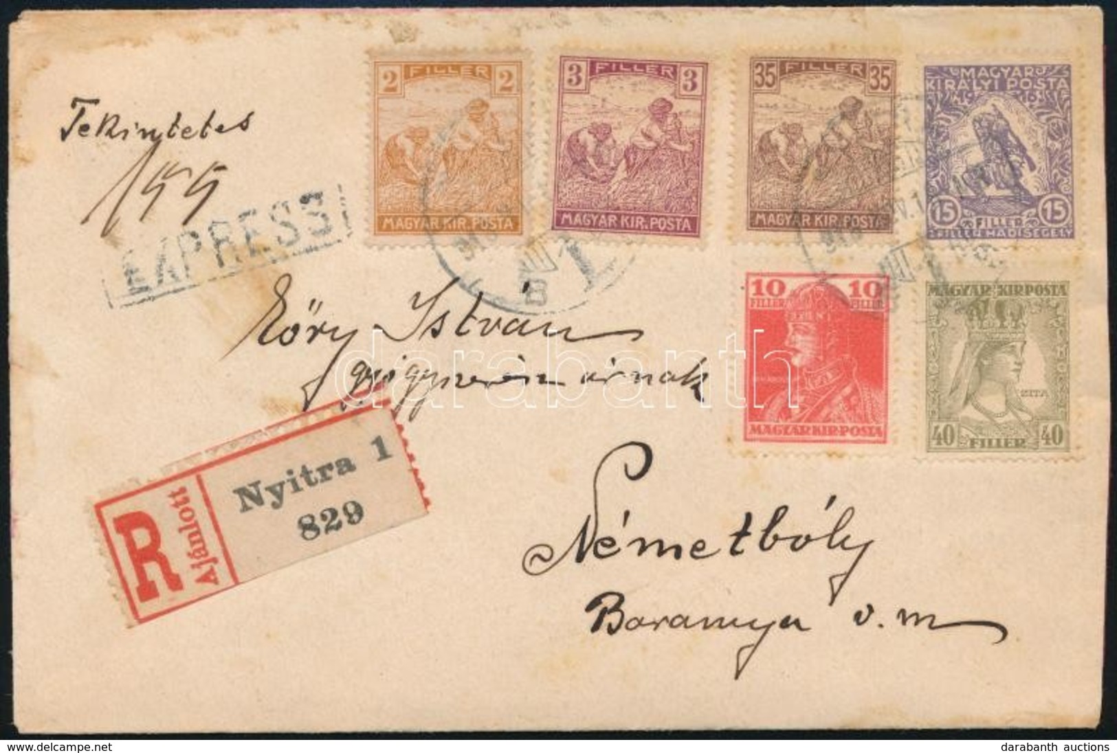 1918 Expressz Ajánlott Levél / Registered Express Cover ,,NYITRA' - Németbóly - Sonstige & Ohne Zuordnung