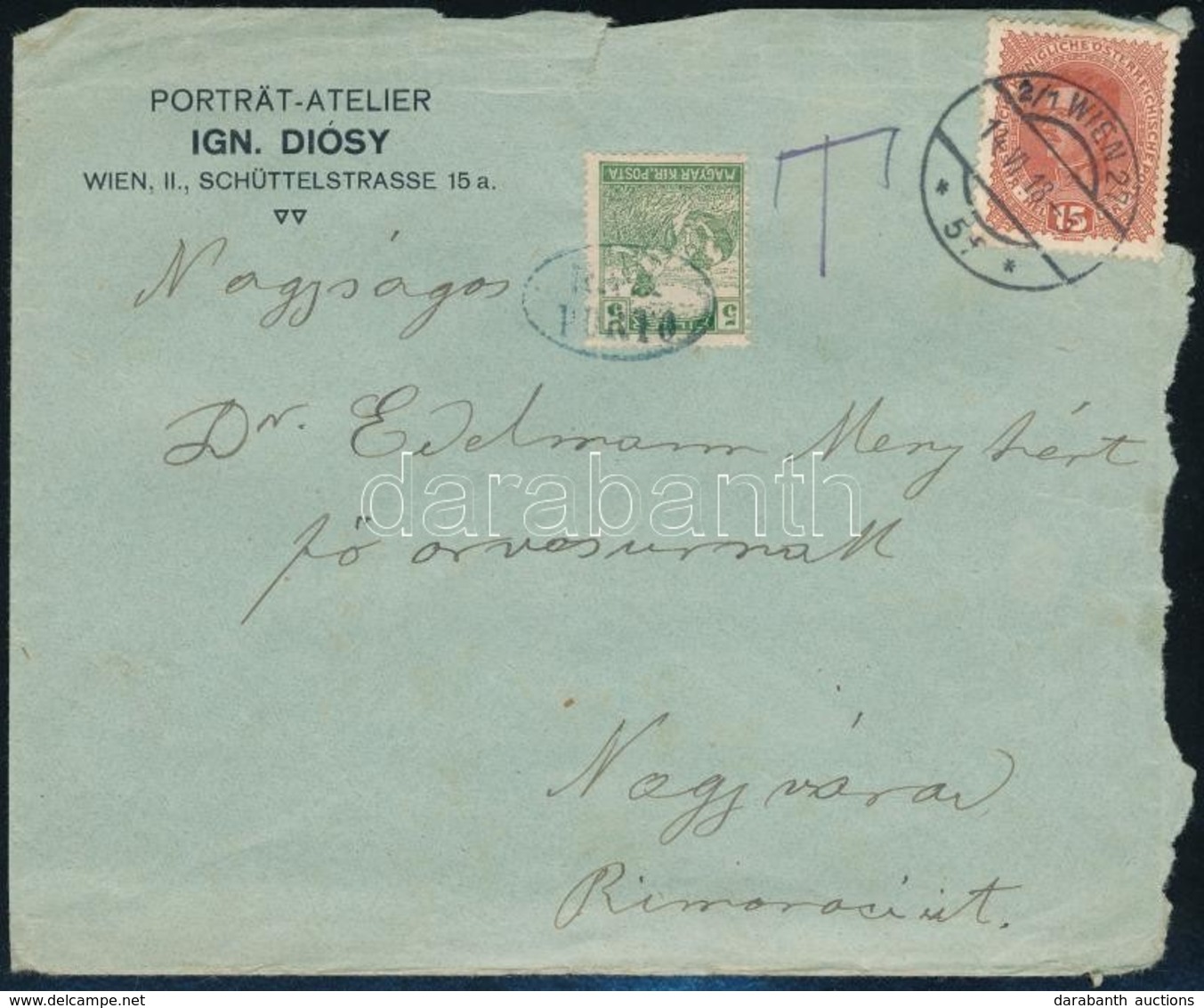 1918 Levél Bécsből Nagyváradra  Szükségportó Bélyeggel / Cover From Vienna To Nagyvárad With Auxuliary Postage Due Stamp - Sonstige & Ohne Zuordnung