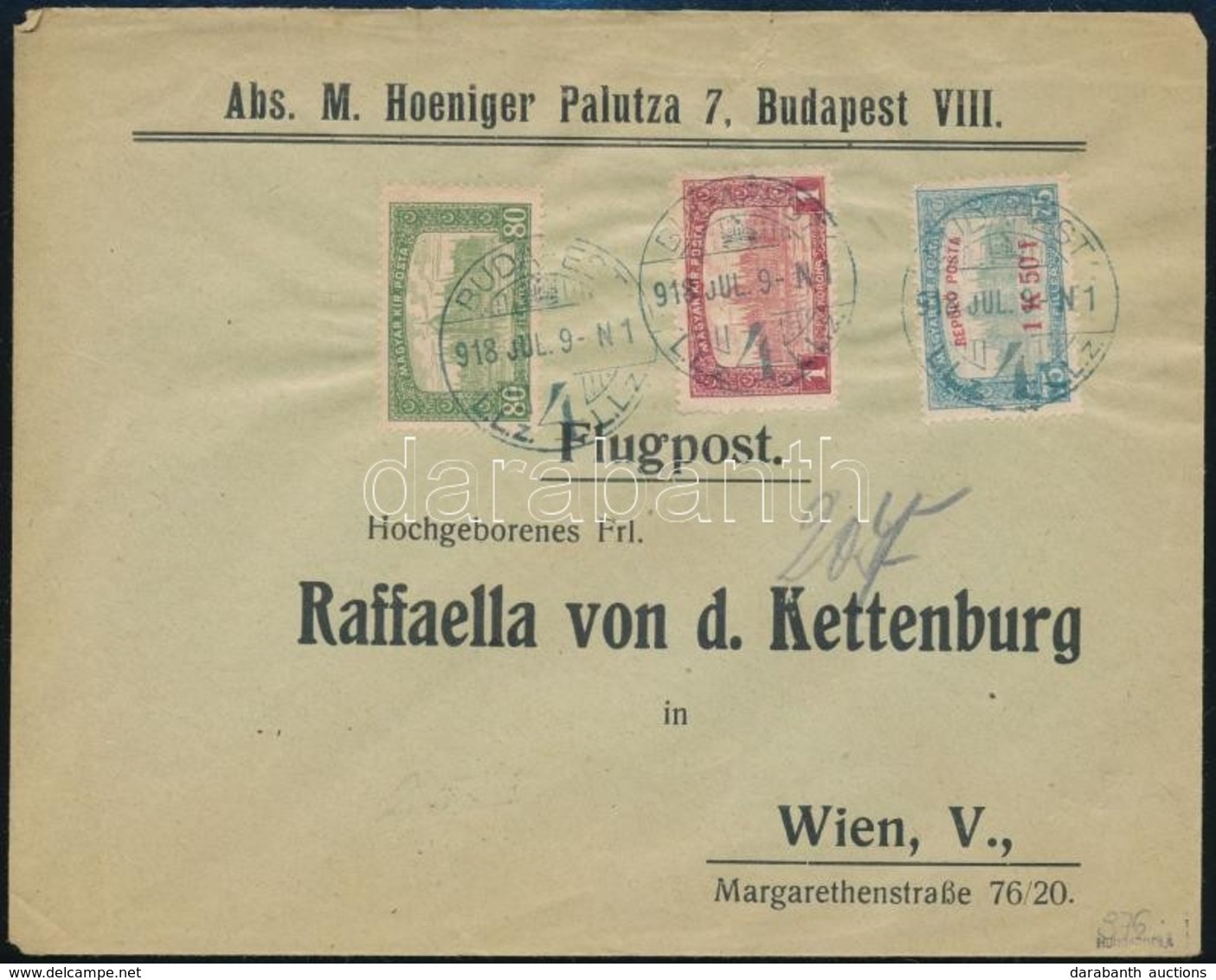 1918 Repülő Posta 1,50K Céges Levélen Bécsbe / Mi 210 On Cover To Vienna - Sonstige & Ohne Zuordnung