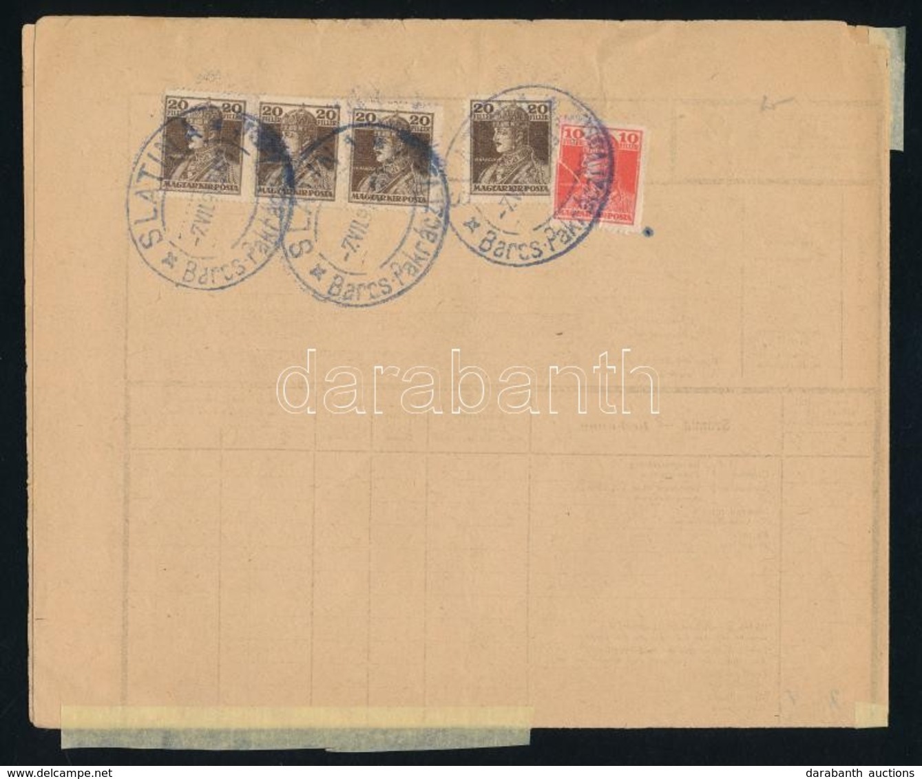 1919 Fuvarlevél Okmánybélyegek Helyett Károly 10f és 4 X Károly 20f Bérmentesítéssel /  Freight Bill With Postal Stamps  - Sonstige & Ohne Zuordnung