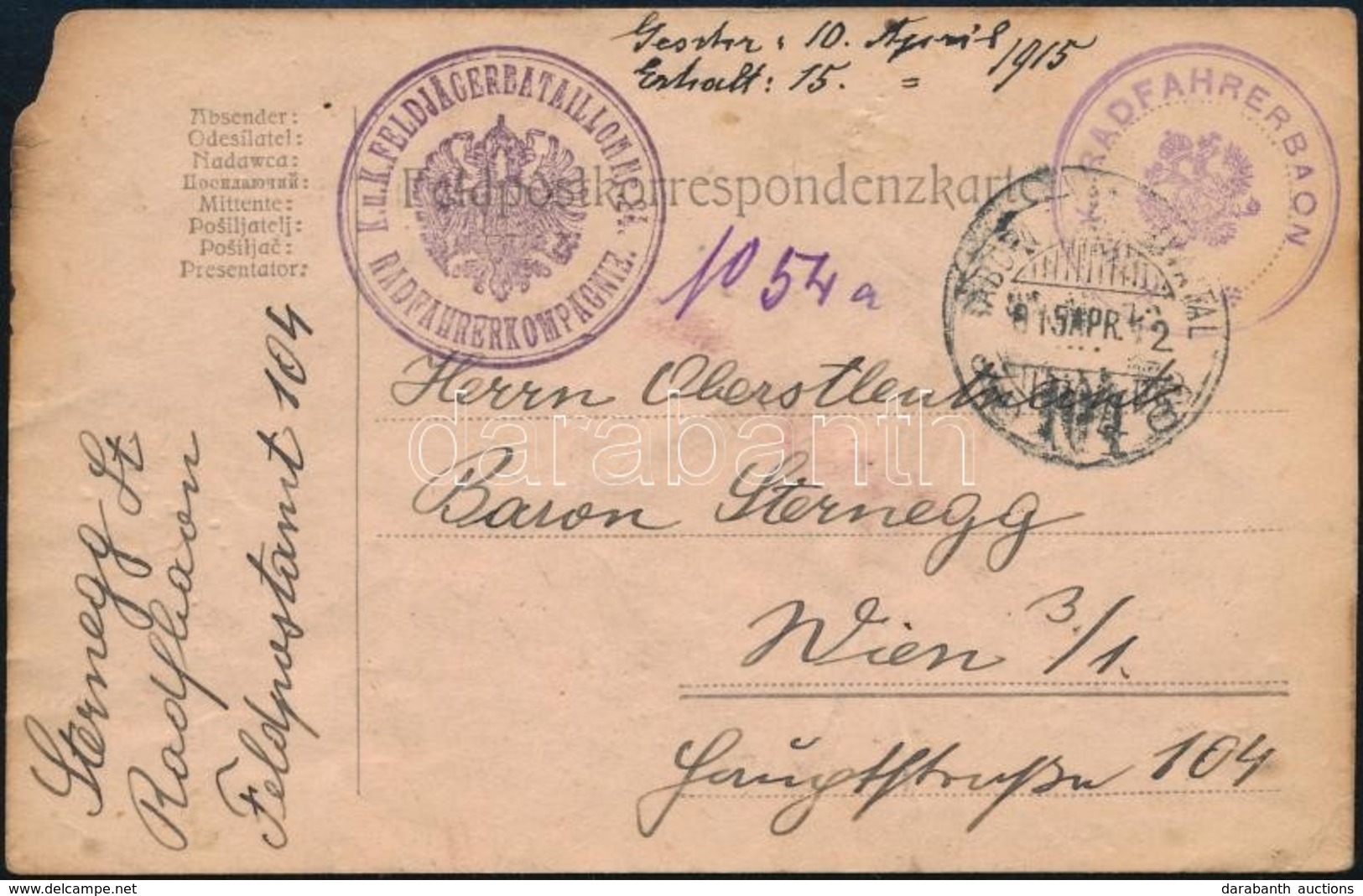 1915 Tábori Posta Levelezőlap / Field Postcard 'K.u.k. RADFAHRERBAON' + 'K.u.k. Feldjägerbataillon Nr.24. Radfahrerkompa - Sonstige & Ohne Zuordnung