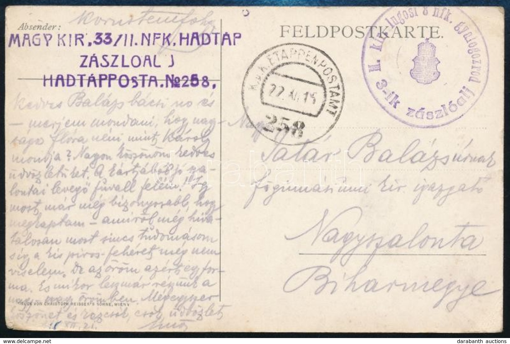 1915 Tábori Posta Képeslap / Field Postcard 'M.kir. Lugosi 8 Nfk. Gyalogezred 3-ik Zászlóalj' - Autres & Non Classés