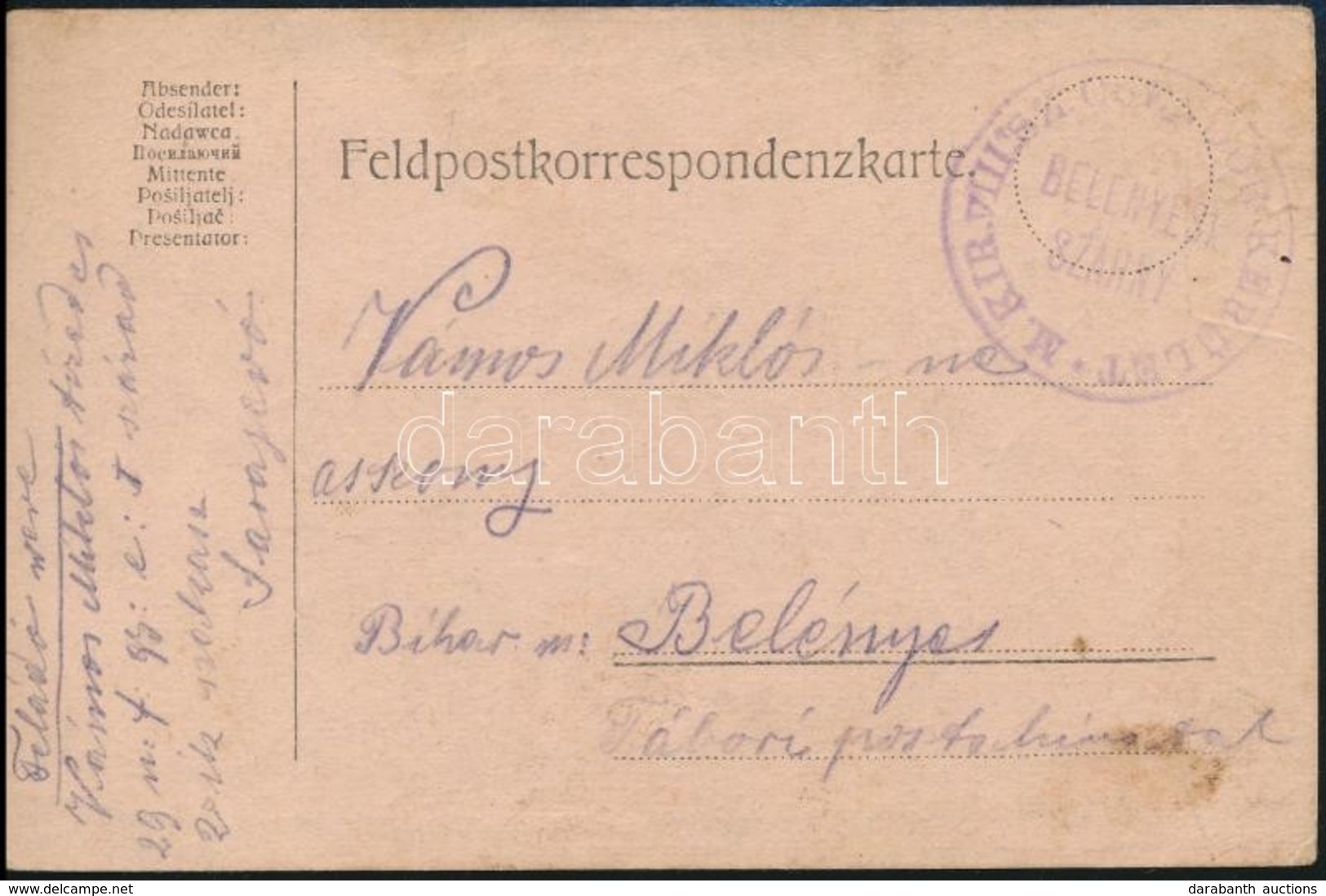 ~1916 Tábori Posta Levelezőlap / Field Postcard 'M.KIR.VIII.SZ. CSENDŐR KERÜLET BELÉNYESI SZÁRNY - Sonstige & Ohne Zuordnung