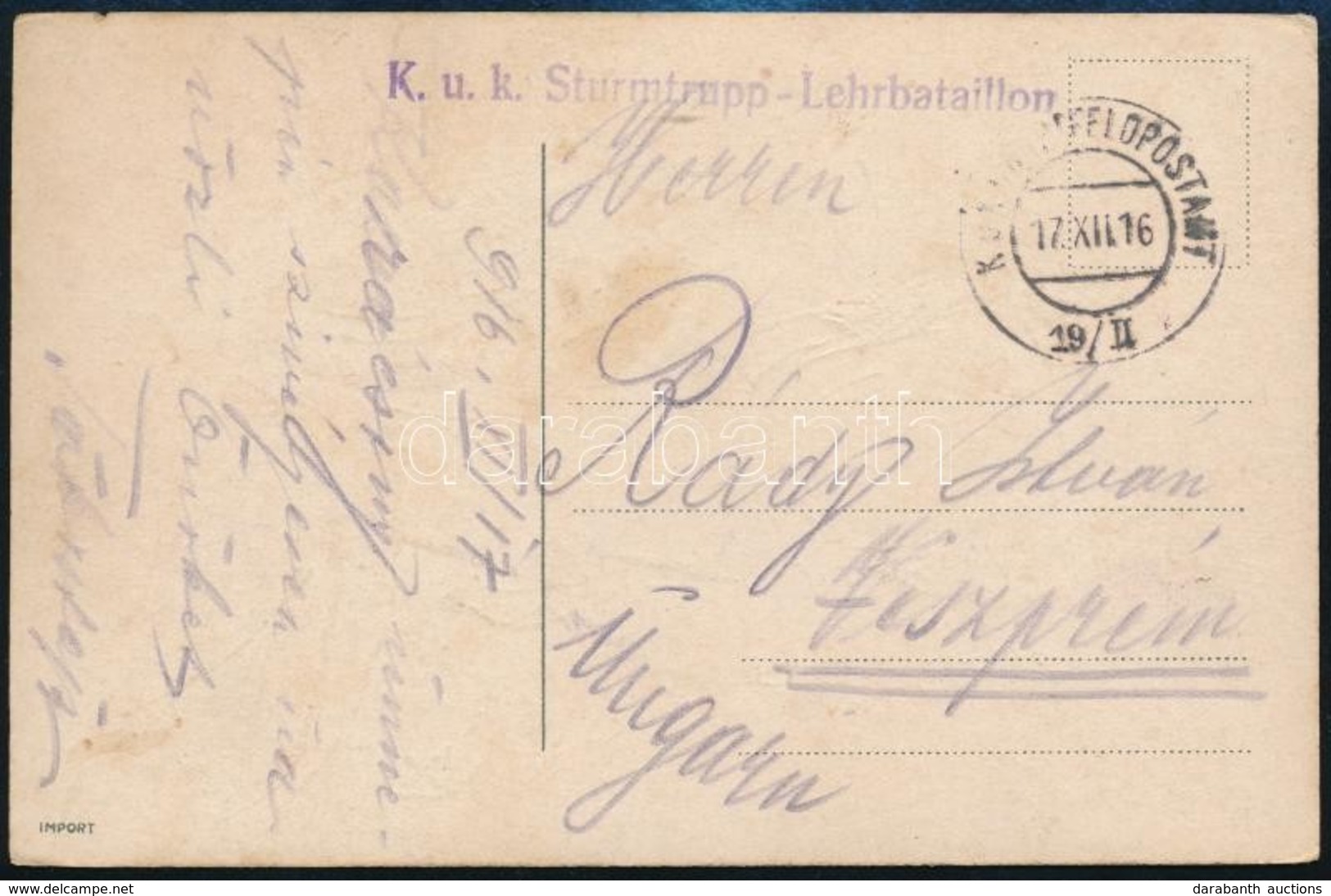 1916 Tábori Posta Képeslap / Field Postcard 'K.u.k. Sturmtrupp - Lehrbataillon' + 'HP 19/II' - Autres & Non Classés